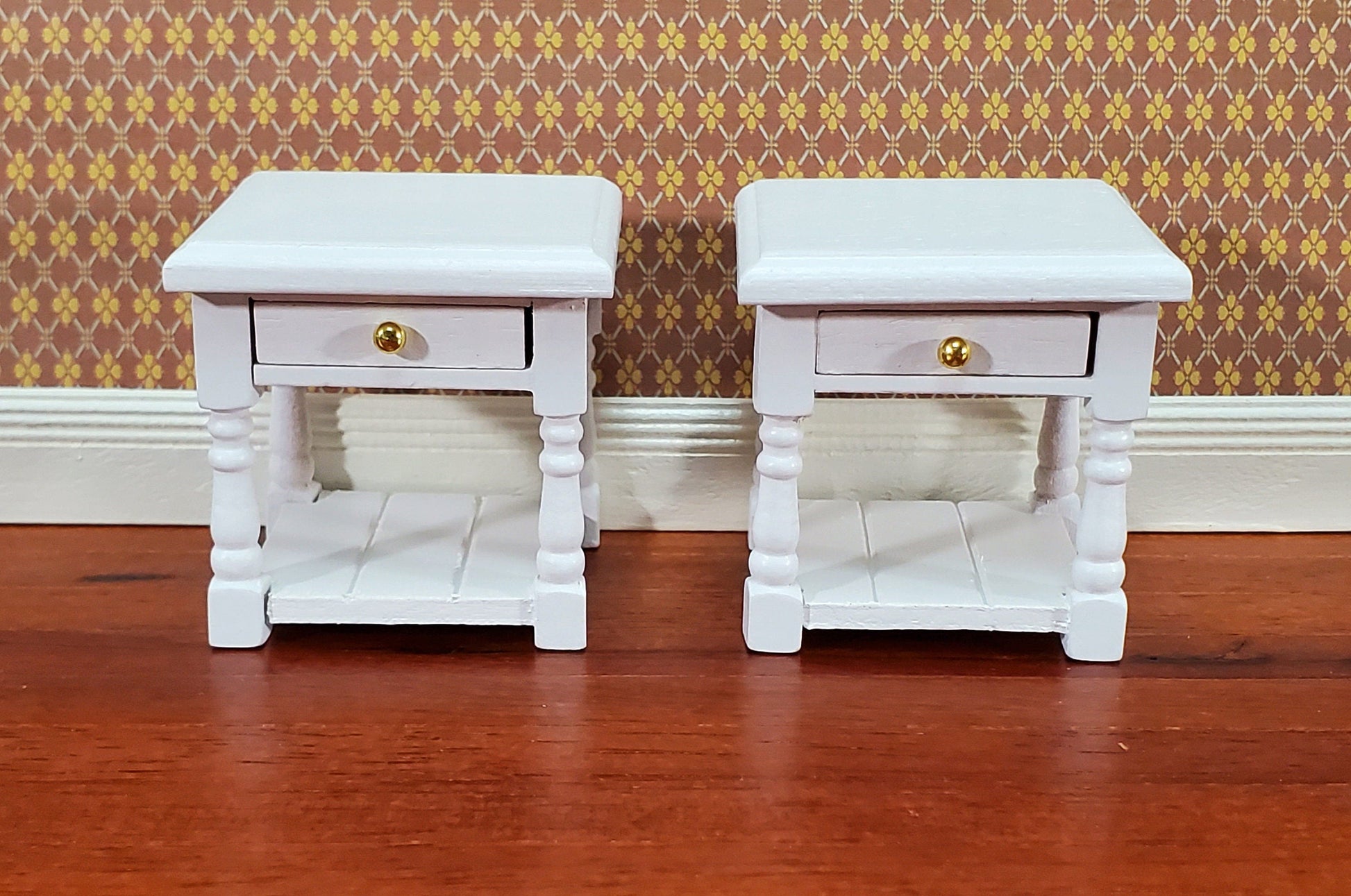 Dollhouse Night Stands Side Table with Drawer Set of 2 1:12 Scale Miniature White Wood