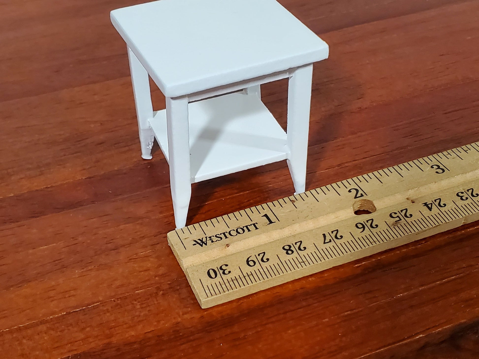 Dollhouse Side Table with Shelf Modern Style Wood White Finish 1:12 Scale Miniature Furniture