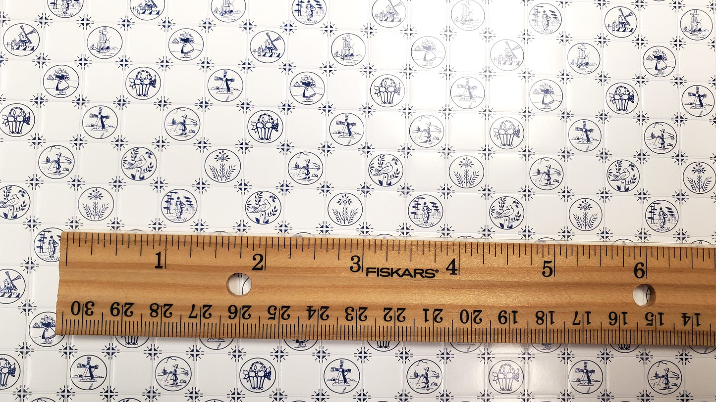 Dollhouse Delft Tile Dutch Wallpaper Blue Embossed Card 1:12 Scale Miniature