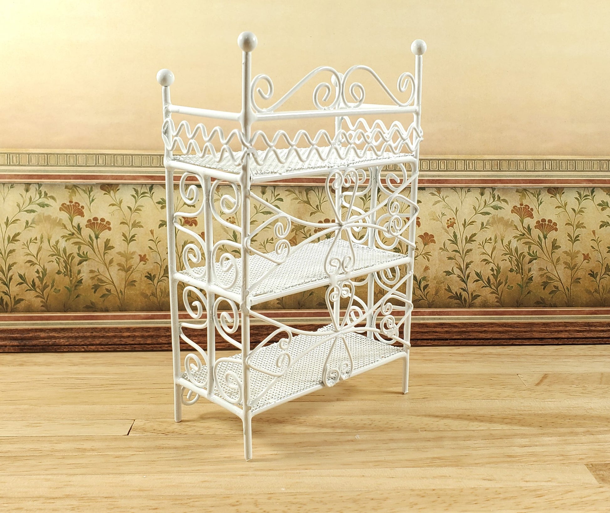 Dollhouse 3 Tier Plant Stand Shelf White Metal 1:12 Scale Miniature Fairy Garden