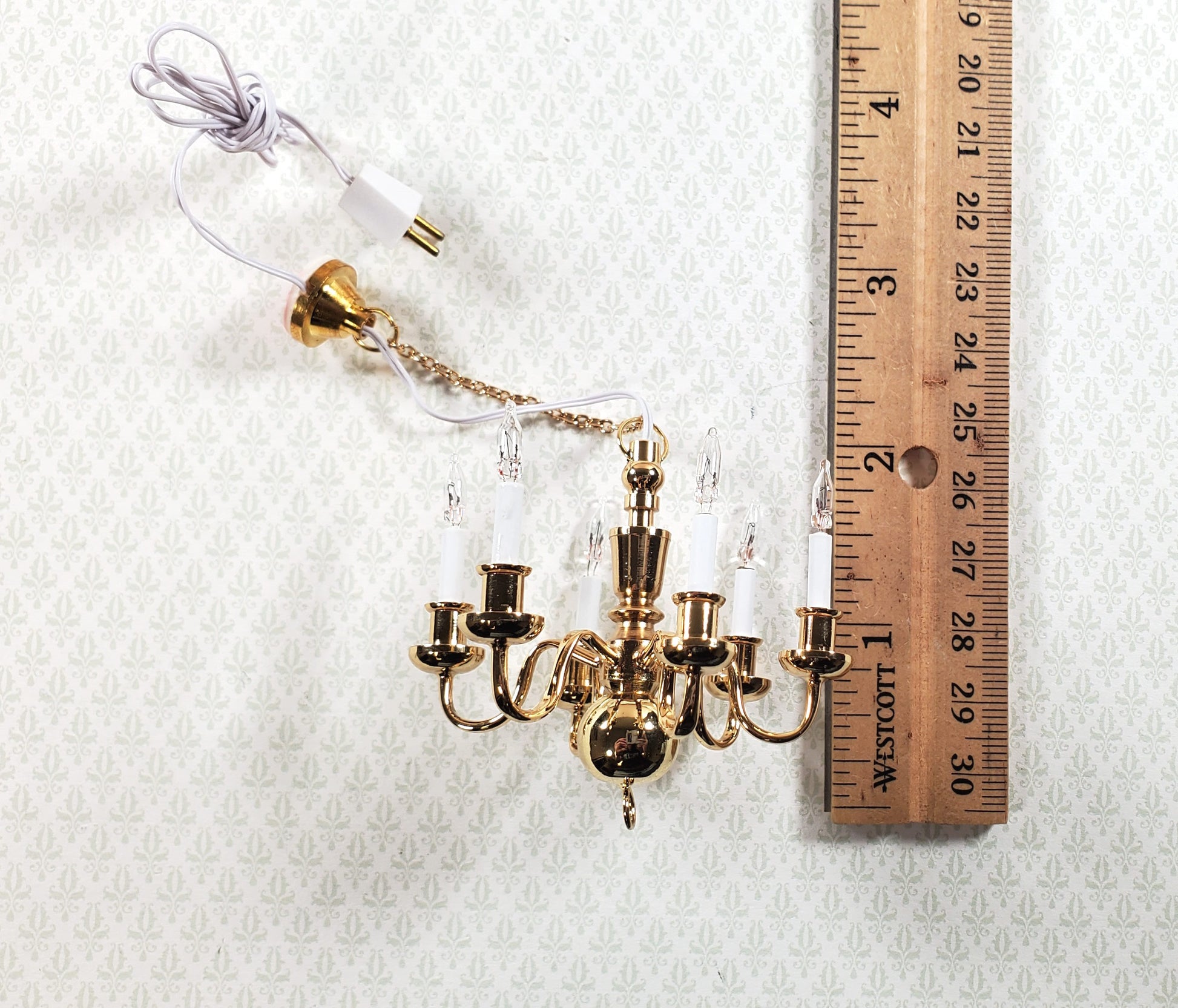 Dollhouse Brass Chandelier 6 Arm 12 Volt Electric 1:12 Scale Miniature by Houseworks