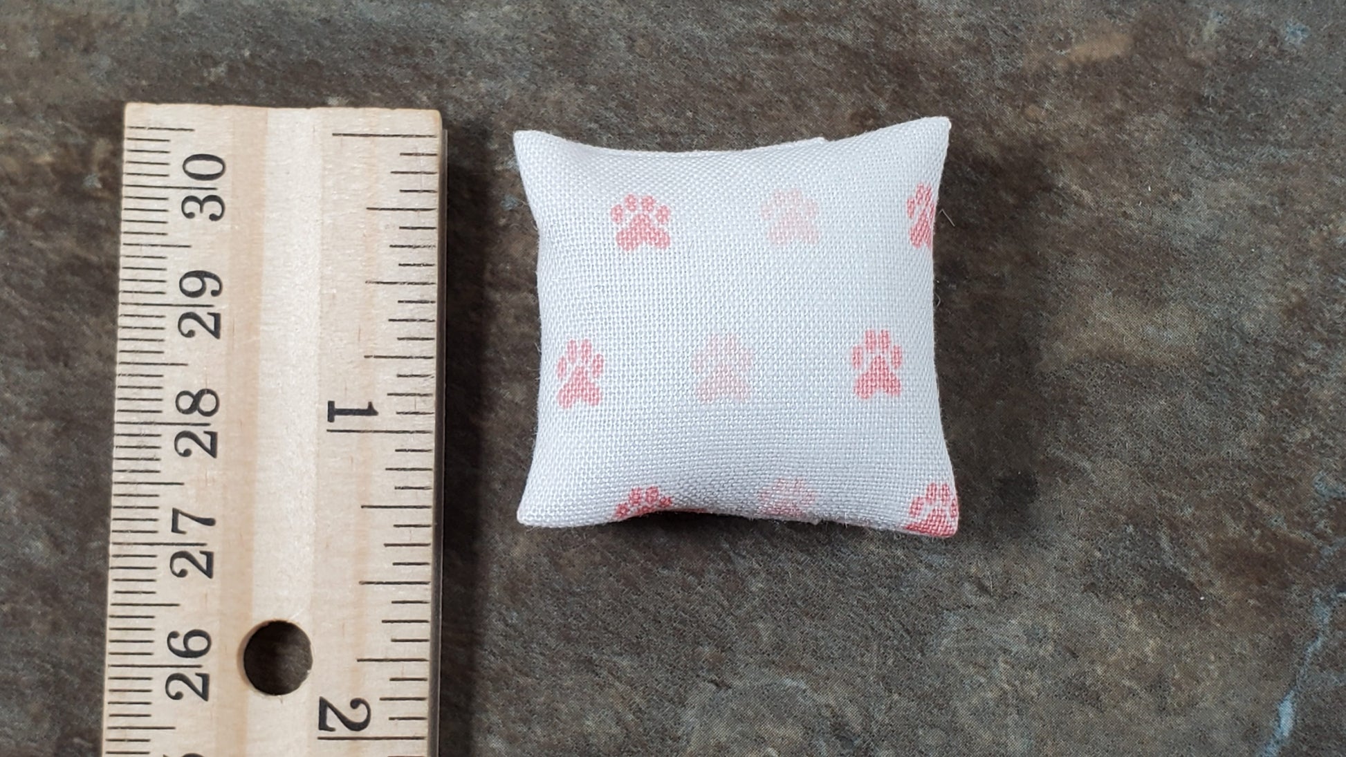 Dollhouse Pillow with Paw Prints White and Pink Handmade 1:12 Scale Miniature