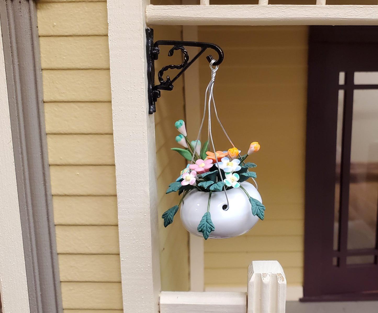 Dollhouse Hanging Basket of Colorful Daisies 1:12 Scale Miniature Flowers