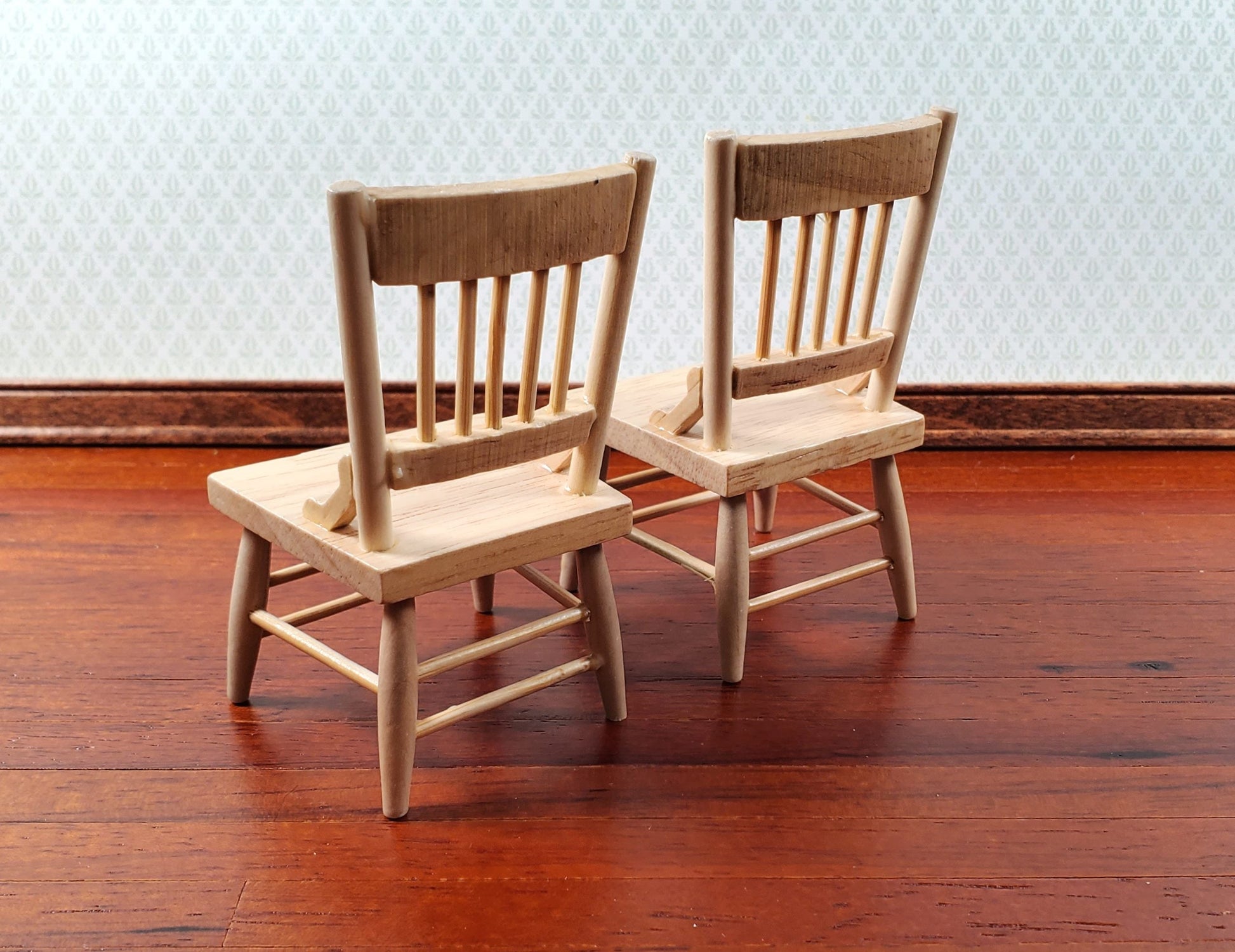 Dollhouse Kitchen Table & 4 Chairs Set Light Oak Finish 1:12 Scale Miniature Furniture