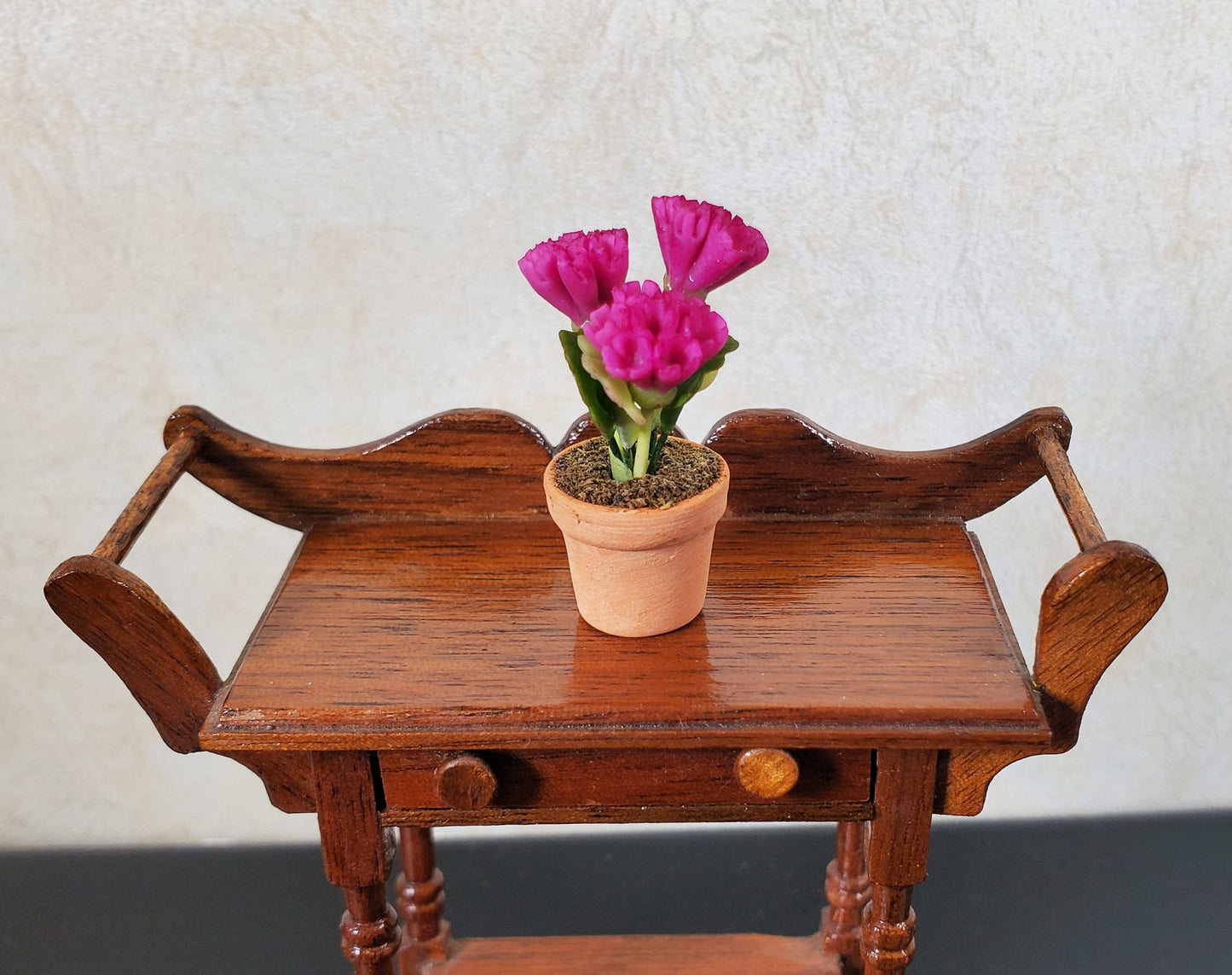 Dollhouse Magenta Carnations in Terra Cotta Planter 1:12 Scale Miniature Flowers