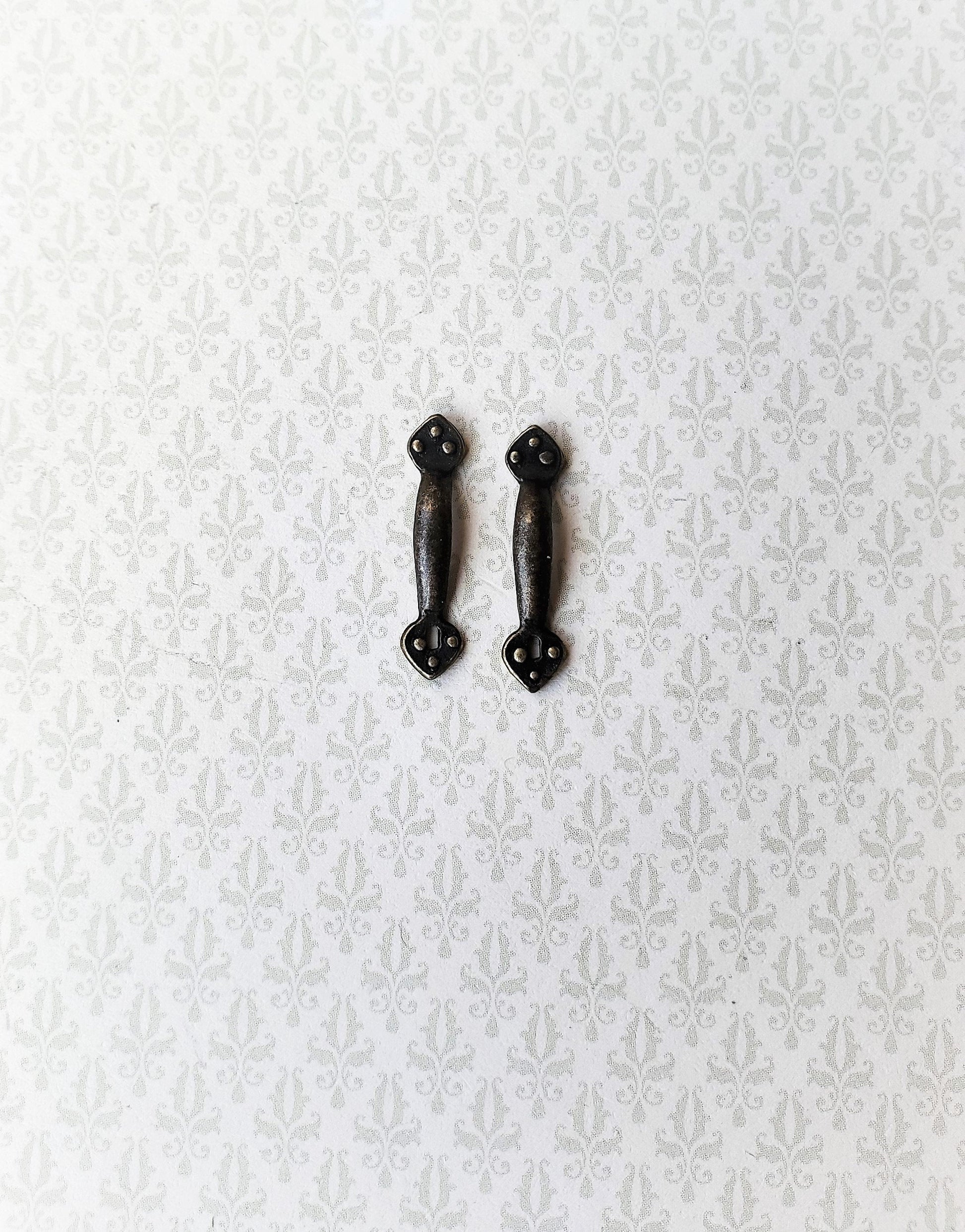 Dollhouse Miniature Door Handles with Keyhole Tudor Style x2 Antique Bronze Finish 1:12 Scale