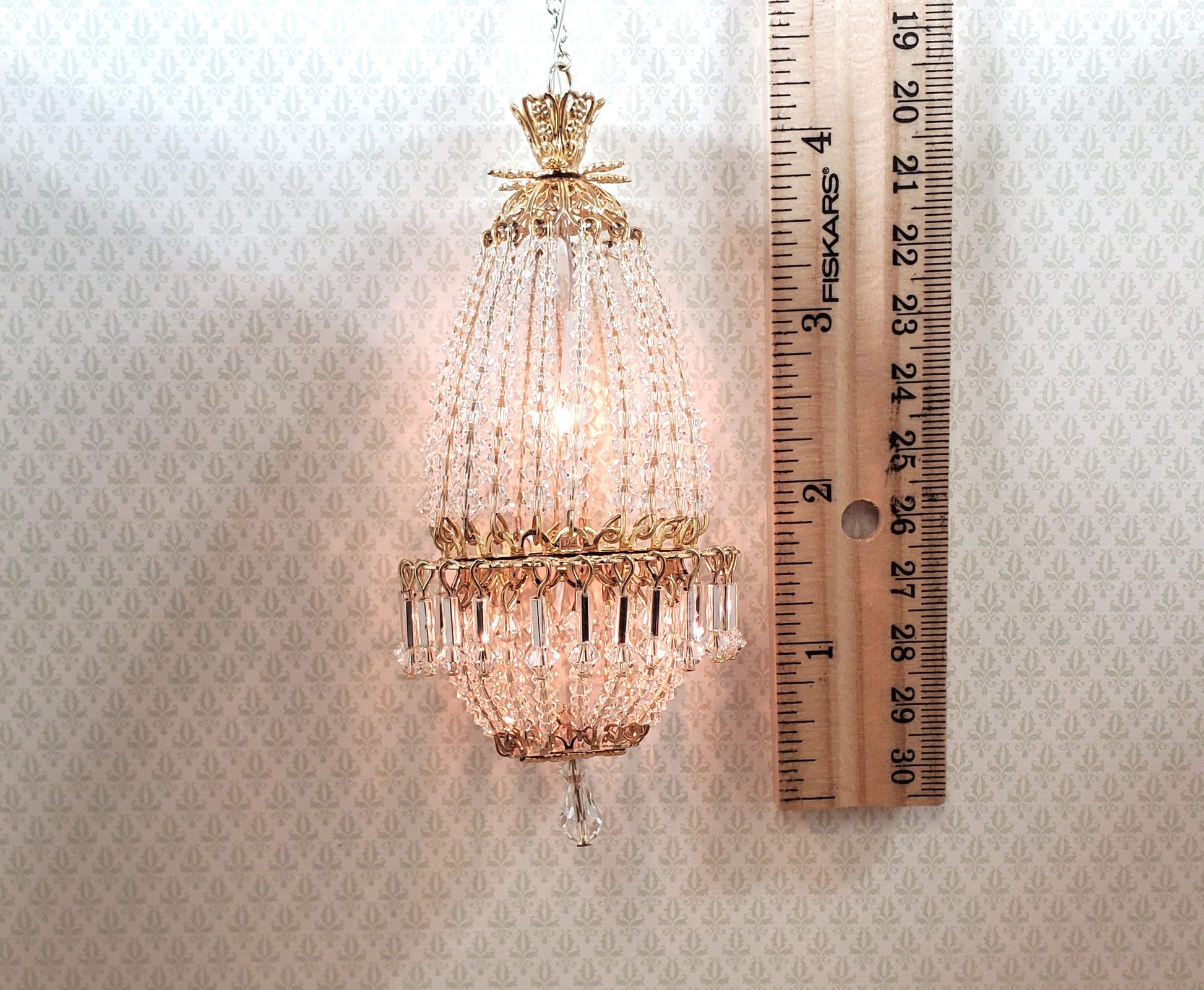 Dollhouse Crystal Chandelier "Daphne Deluxe" Real Glass 12 Volt 1:12 Scale