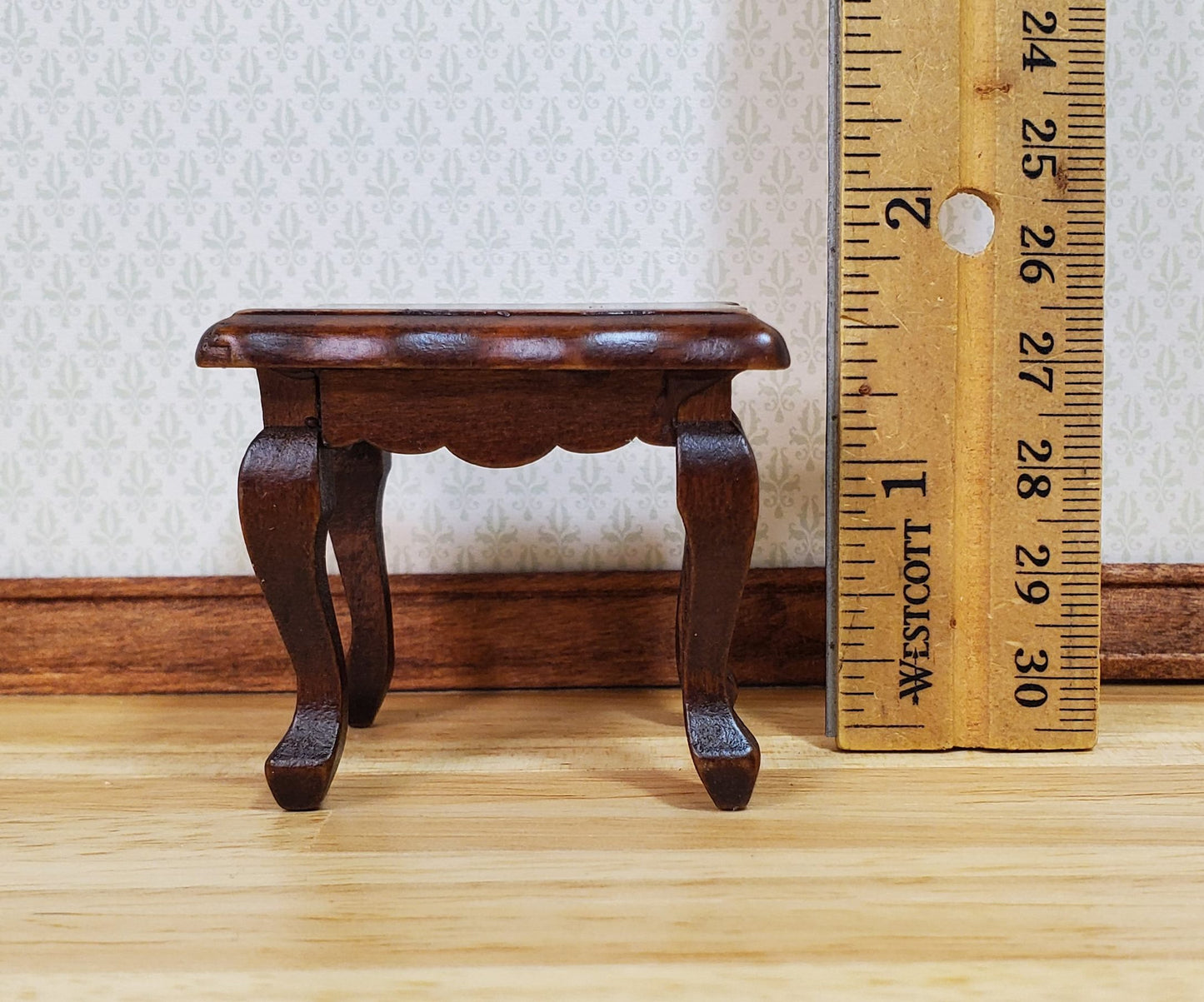 Dollhouse Side or End Table Curvy Top Walnut Fancy 1:12 Scale Miniature Wood