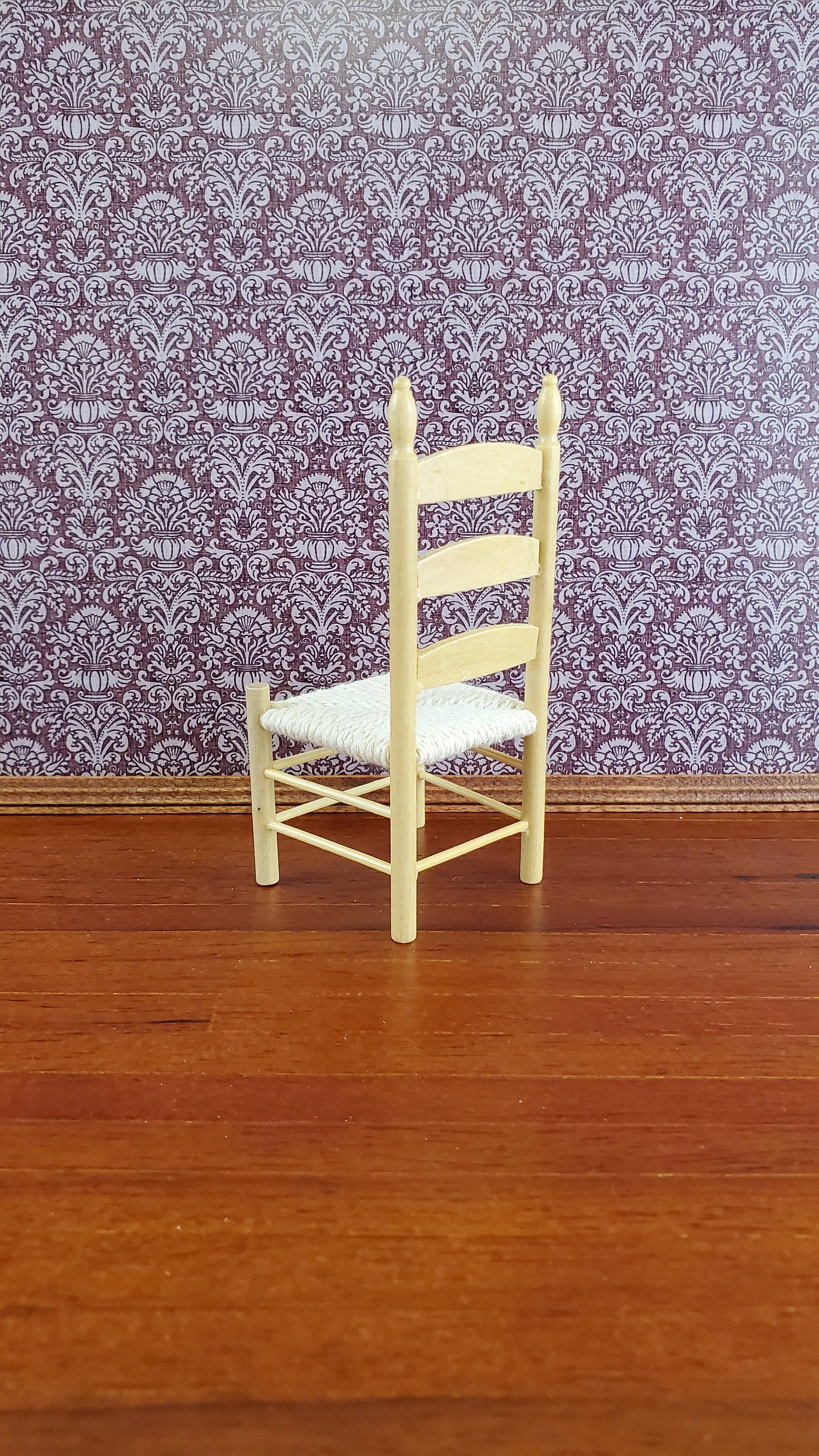 Dollhouse Miniature Ladderback Chair Rush Seat 1:12 Scale Light Oak Finish