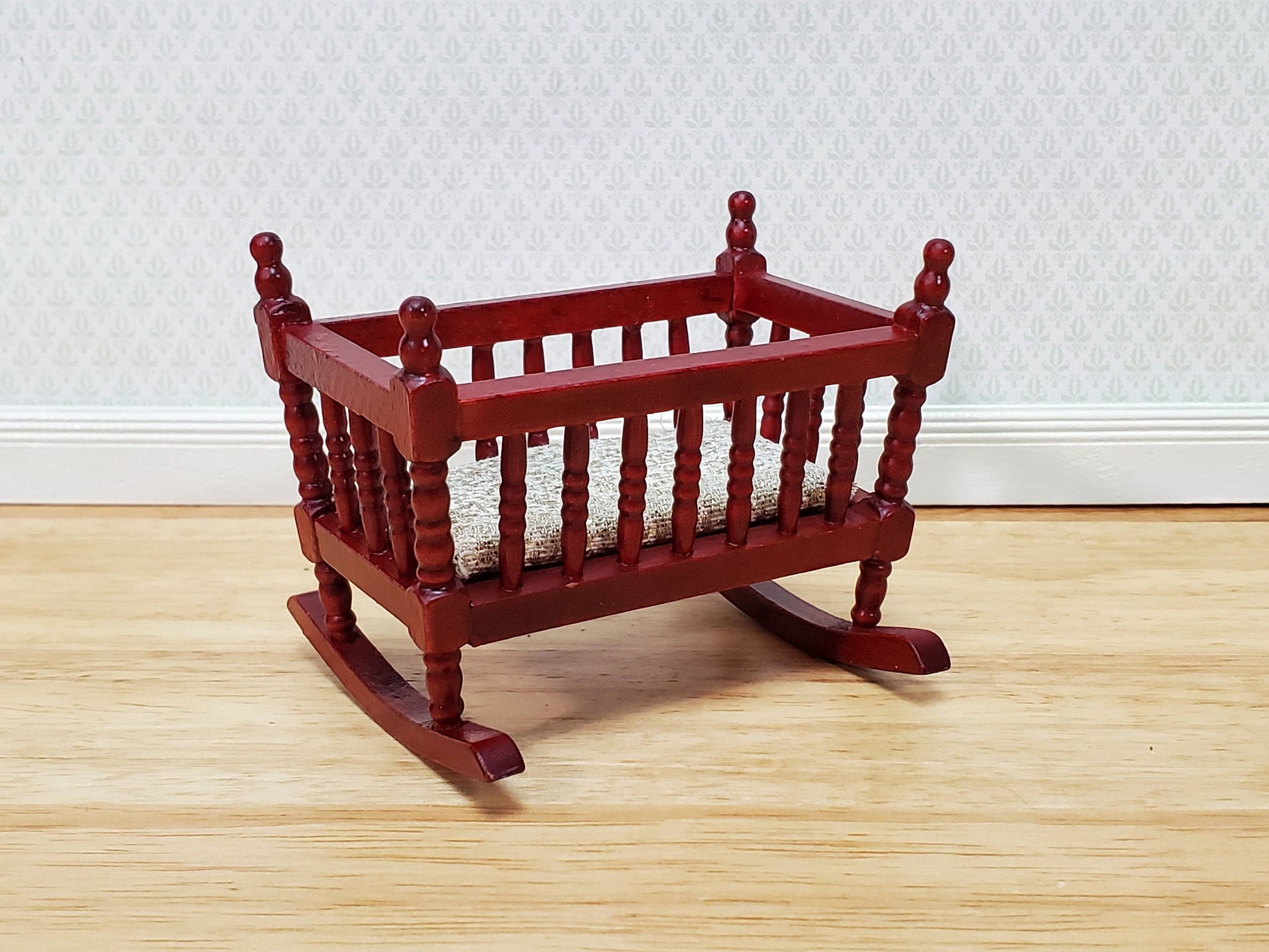 Dollhouse Cradle Crib for Nursery Wood Mahogany Finish 1:12 Scale Miniature Furniture