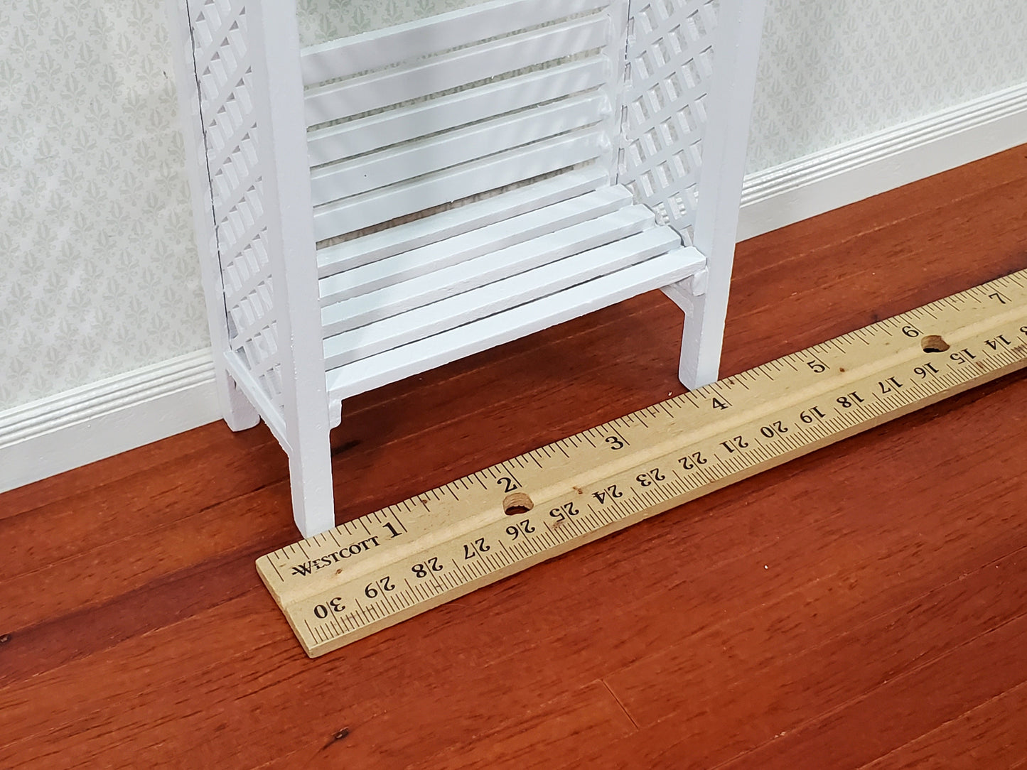 Dollhouse Garden Arbor Bench with Trellis for Flowers White Wood 1:12 Scale Miniature