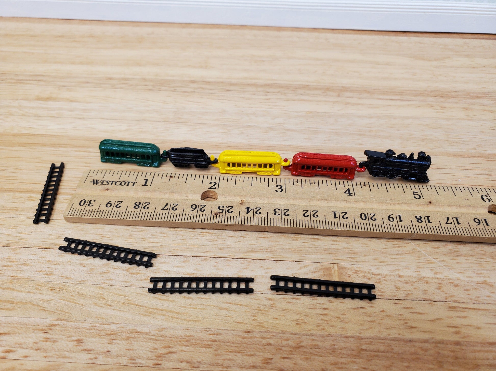 Dollhouse Train Set with Tracks Toy Painted Metal 1:12 Scale Miniature Nursery