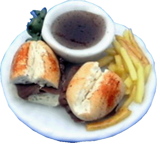 Dollhouse French Dip & Fries with Au Jus Sauce 1:12 Scale Miniature Food Kitchen