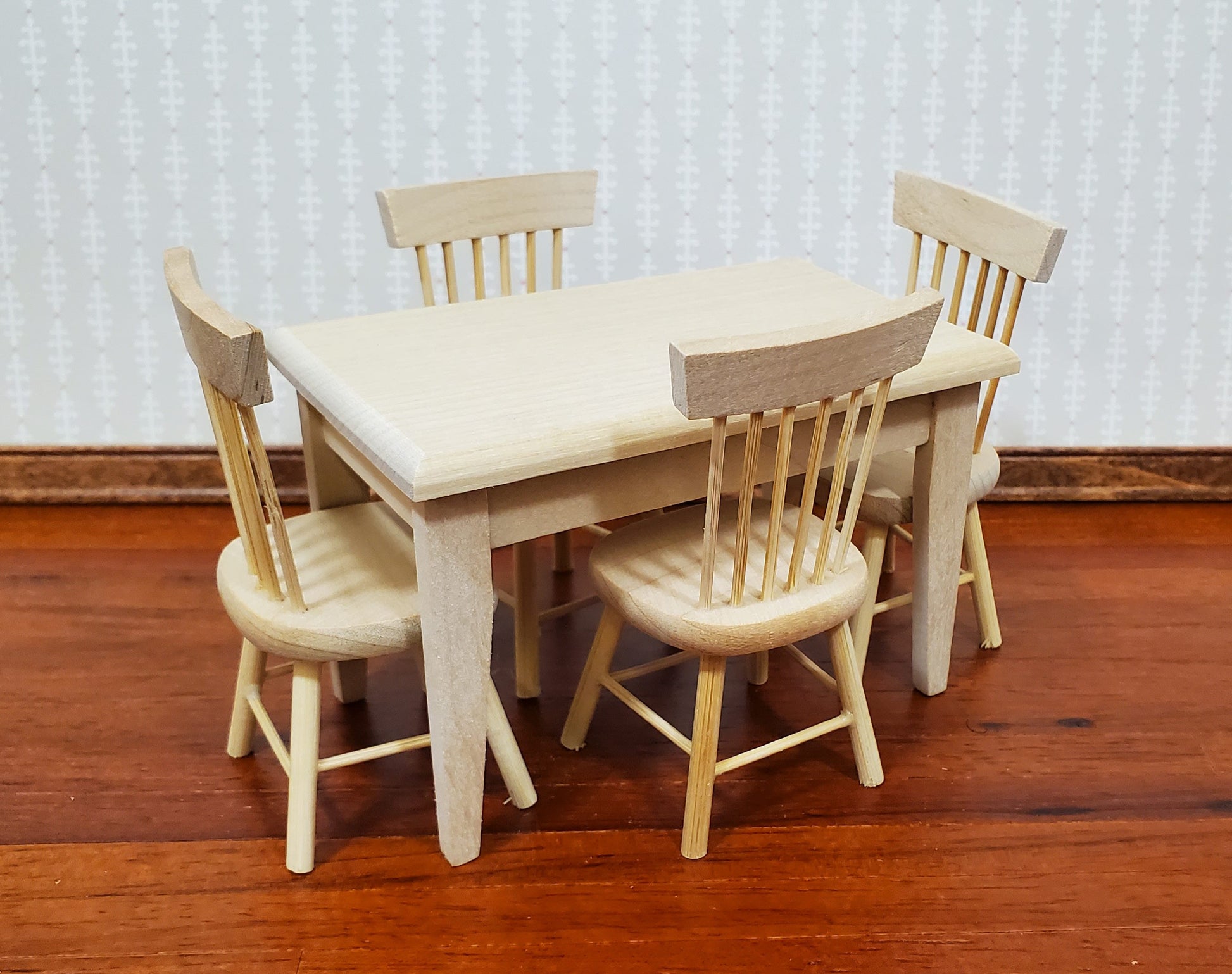 Dollhouse Kitchen Table with 4 Chairs Unpainted 1:12 Scale Miniature Furniture