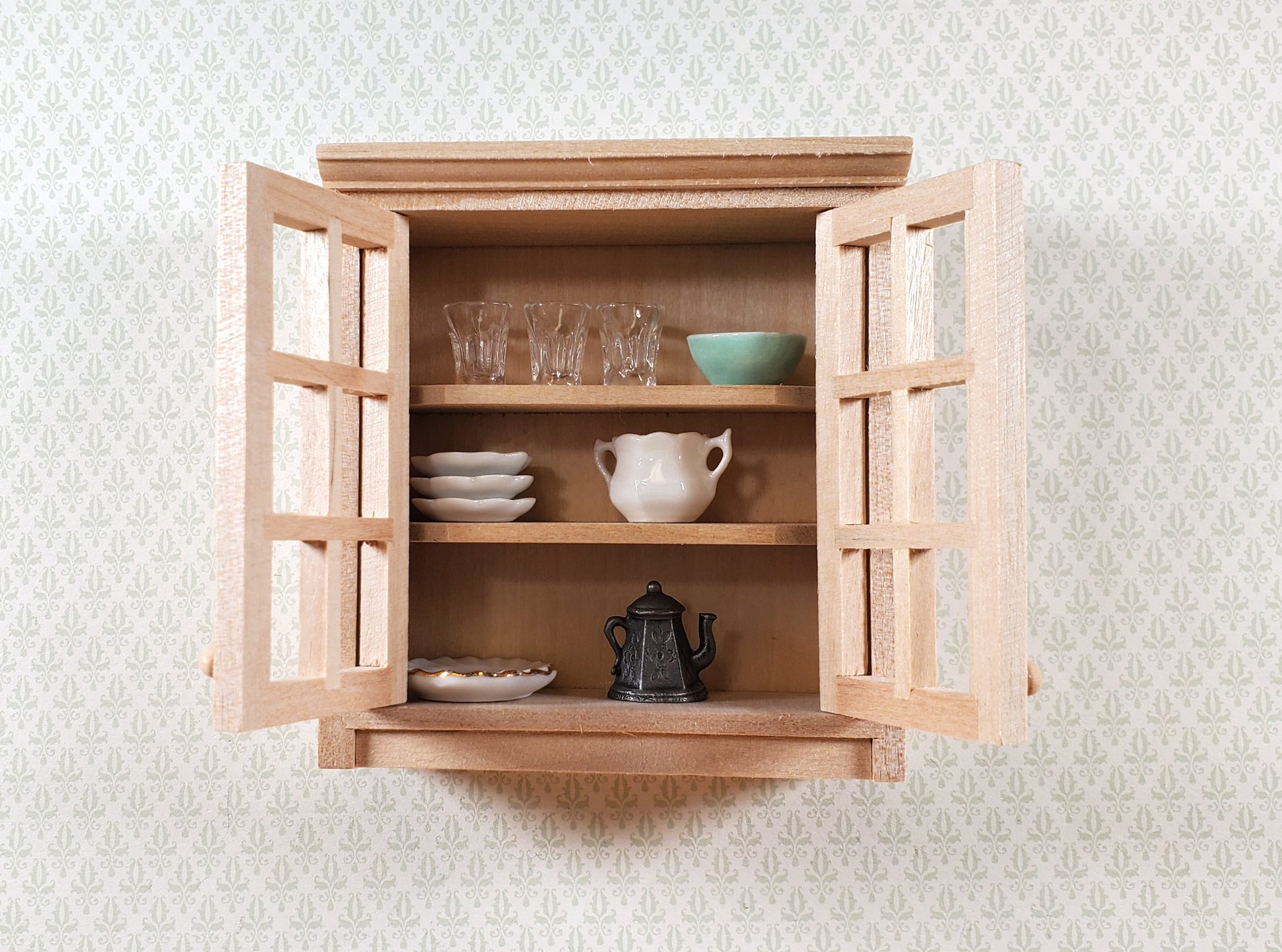 Dollhouse Upper Kitchen Cabinet Unpainted 1:12 Scale Hanging Miniature Cupboard