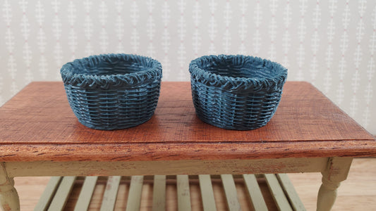 Dollhouse Baskets Set of 2 Large Round Blue Gray Detailed 1:12 Scale Miniature