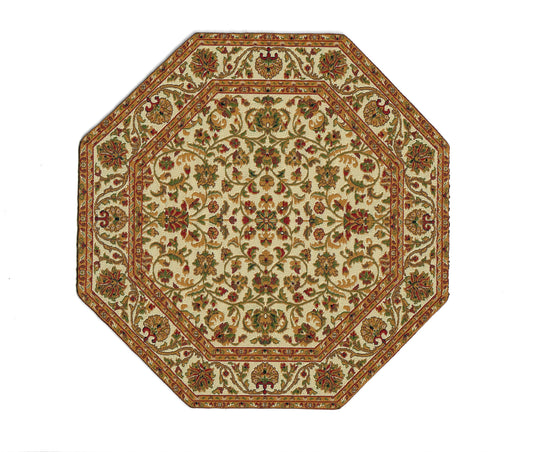 Dollhouse Fabric Rug Octagon Cream Gold Maroon 1:12 Scale Miniature 6 3/4"