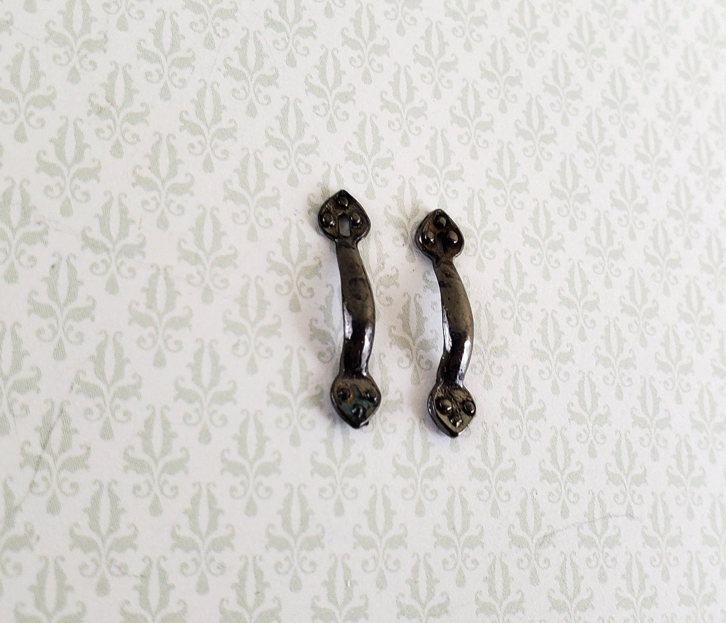 Dollhouse Miniature Door Handles with Keyhole Tudor Style x2 Black Chrome Finish 1:12 Scale