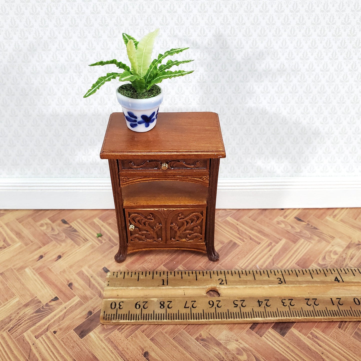JBM Miniature Side Table or Nightstand with Drawer 1:12 Scale Dollhouse Furniture