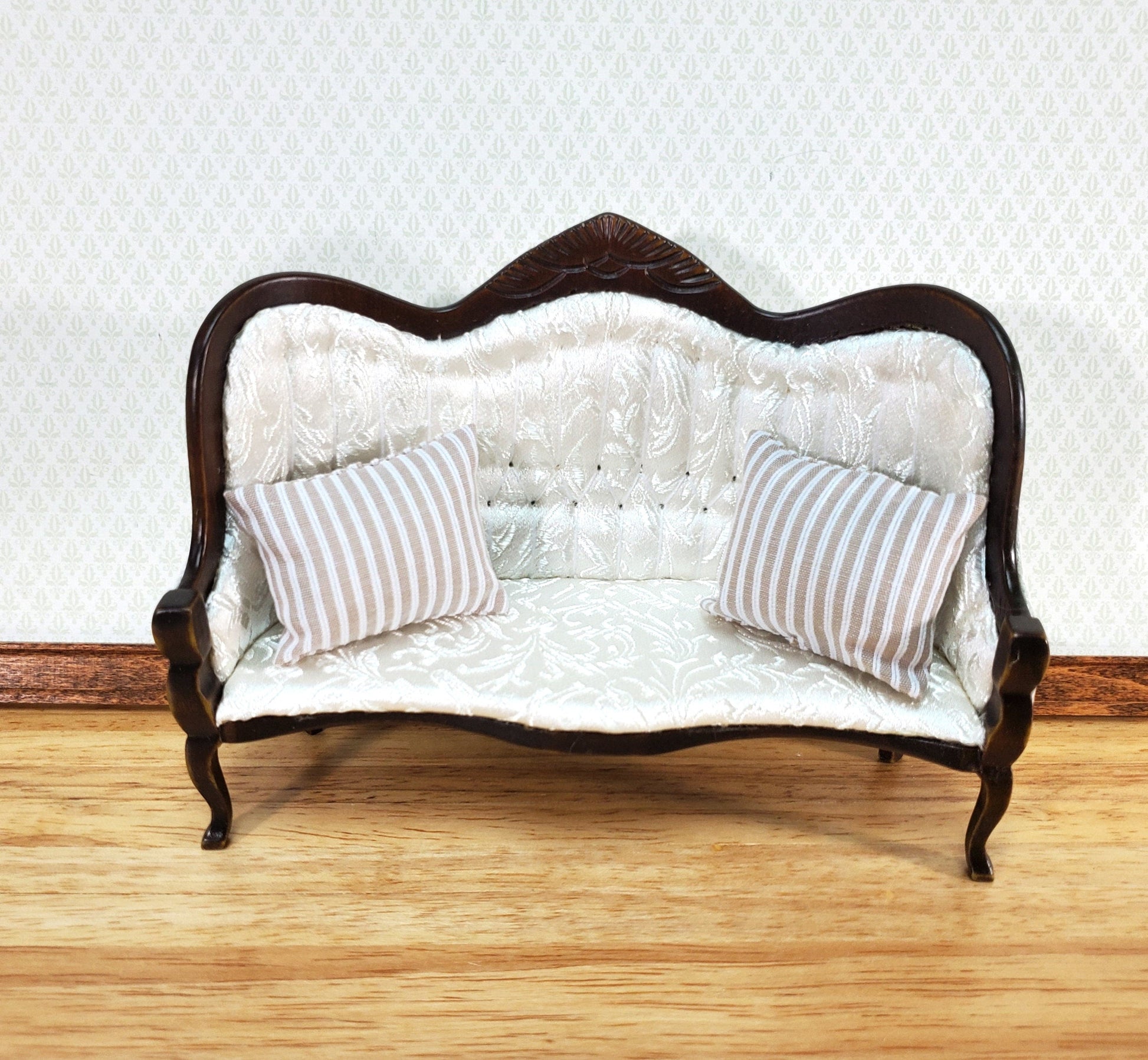 Dollhouse Pillows Beige & White Striped Set of 2 1:12 Scale Miniature