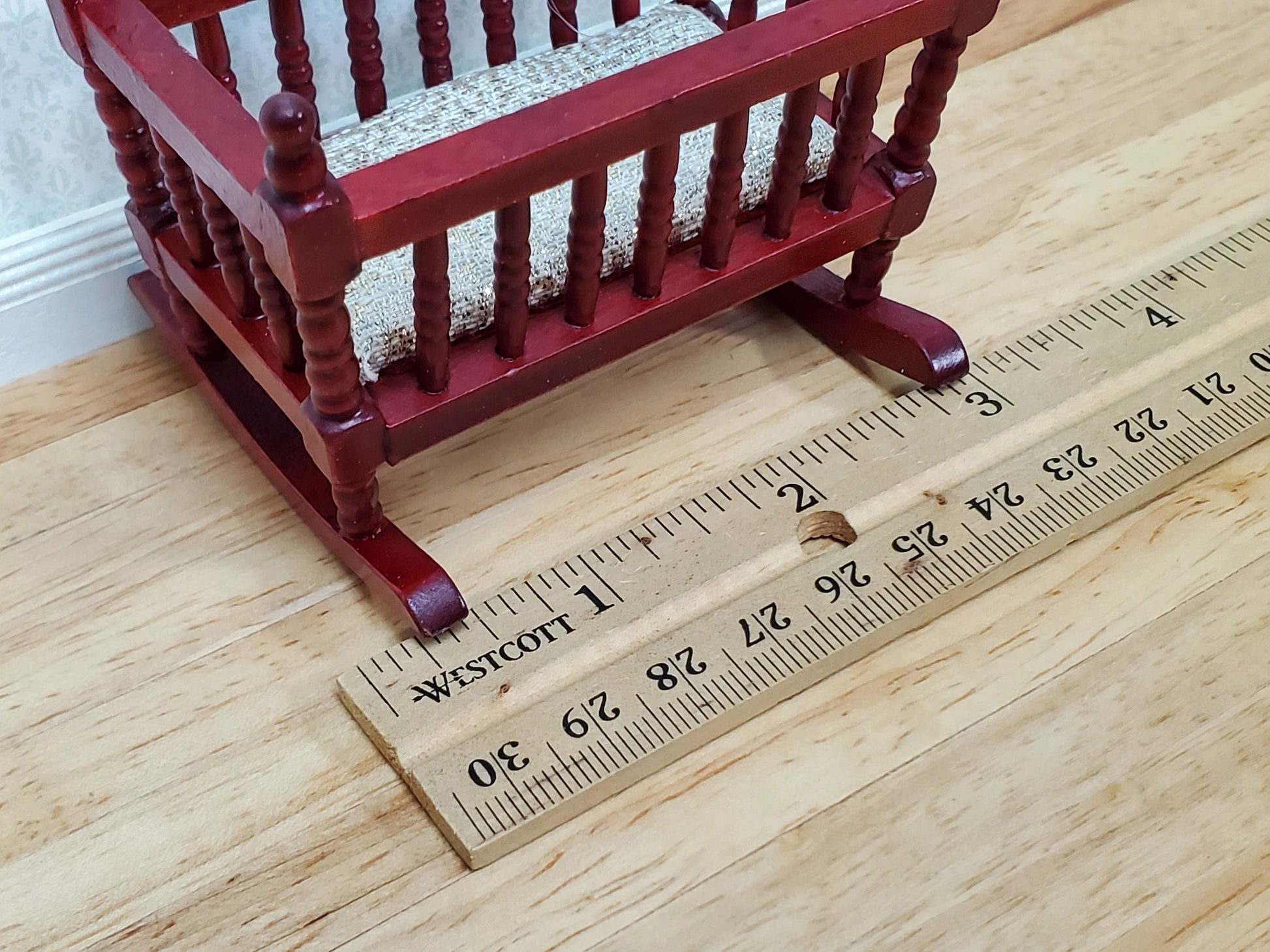 Dollhouse Cradle Crib for Nursery Wood Mahogany Finish 1:12 Scale Miniature Furniture