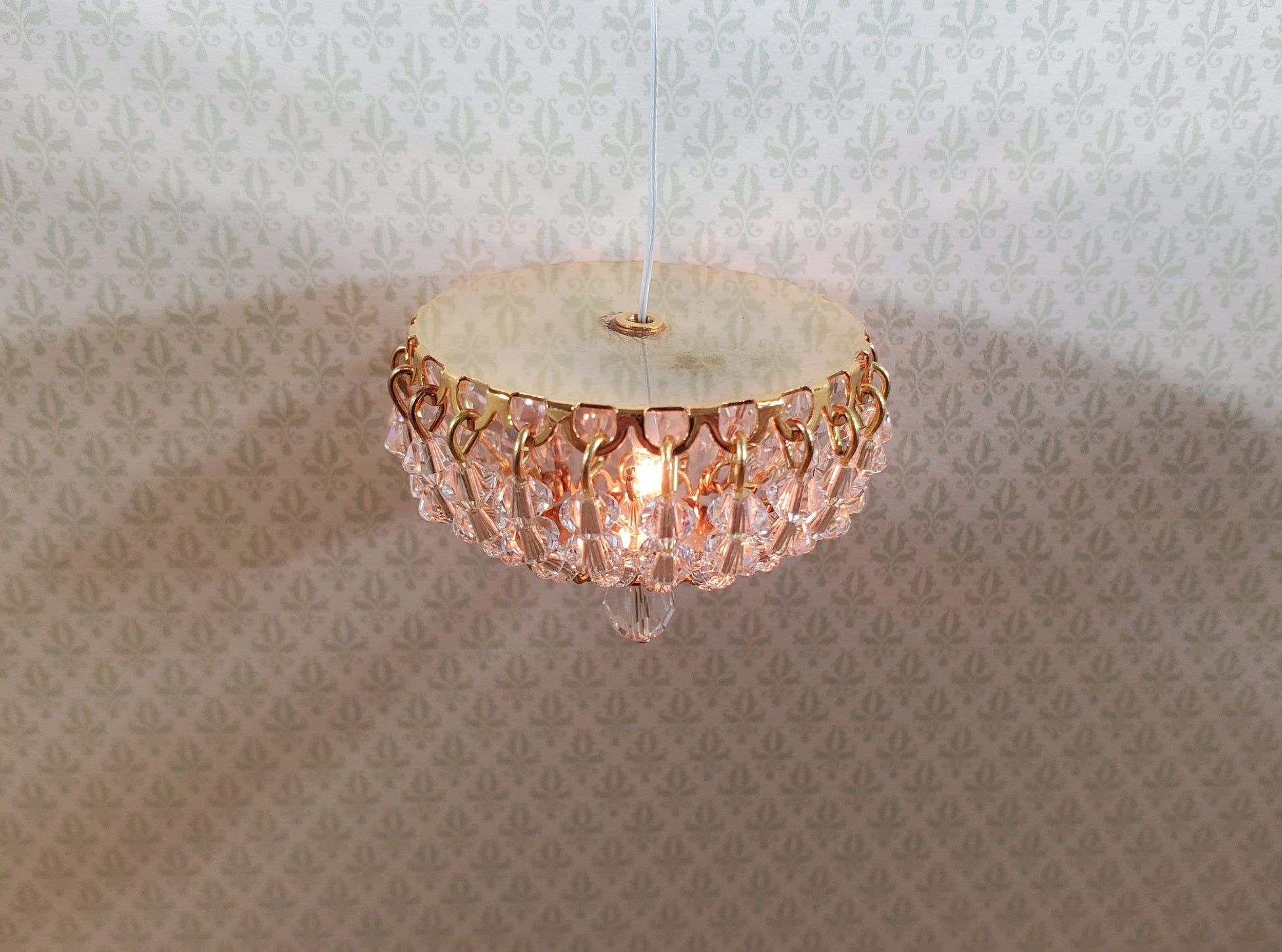 Dollhouse Crystal Ceiling Light Flush Mount Low Profile 12 Volt 1:12 Scale
