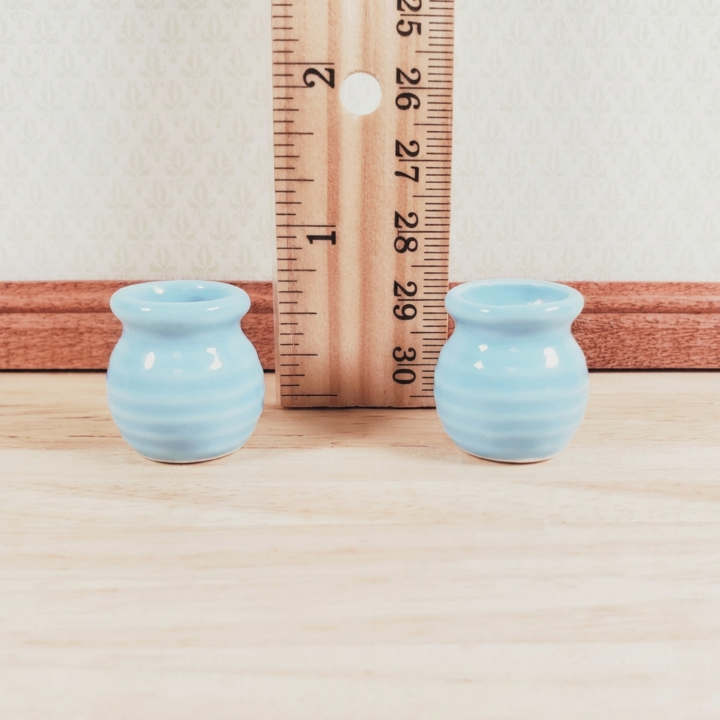 Dollhouse Vase Planter Pot Light Blue Ceramic Wide Mouth 1:12 Scale Miniature