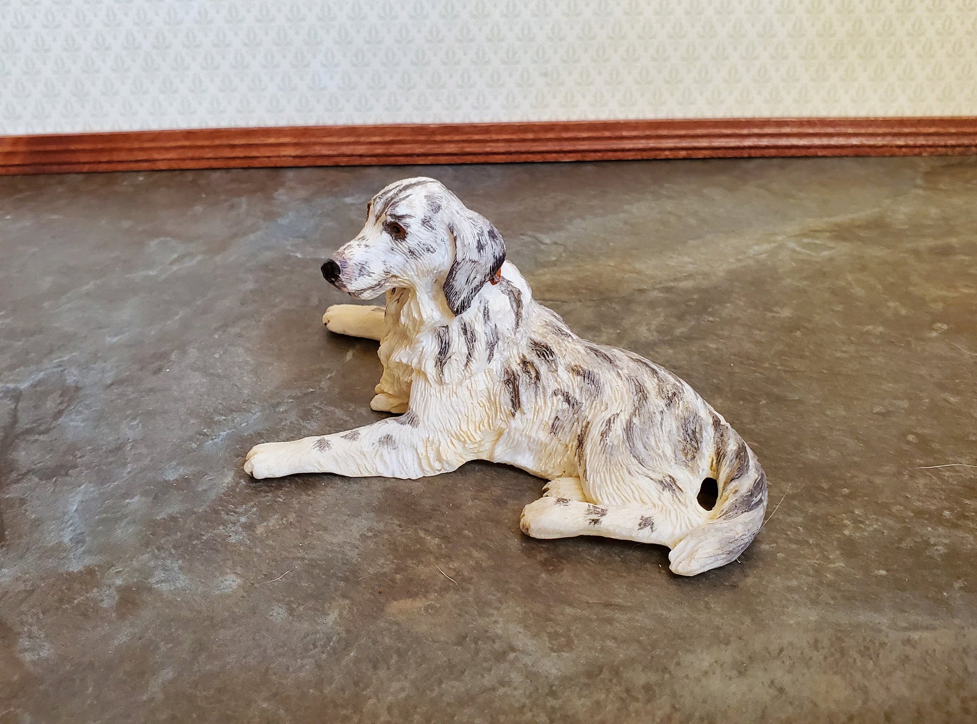 Dollhouse Miniature Dog English Setter Black & White 1:12 Scale Pet Animal