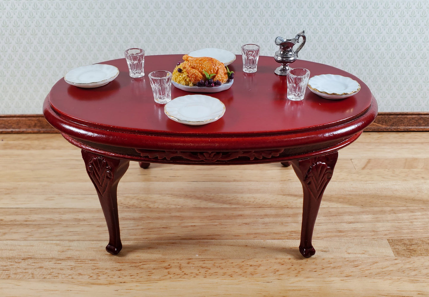 Dollhouse Dining Table Oval Wood Mahogany Finish 1:12 Scale Miniature Furniture