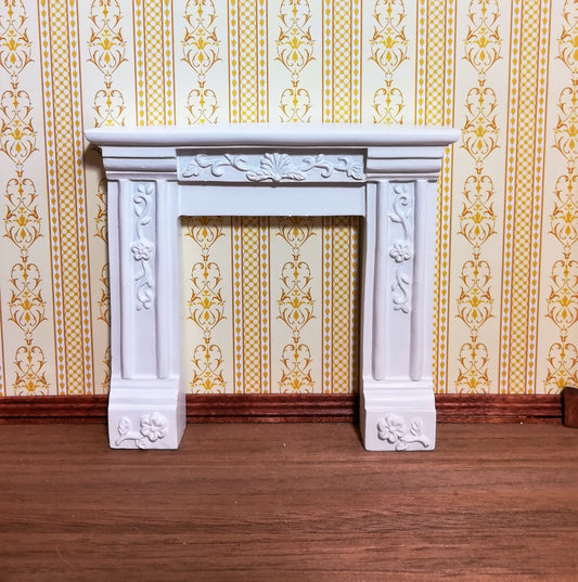 Dollhouse Miniature Fireplace Surround Victorian with Flowers White Resin 1:12 Scale