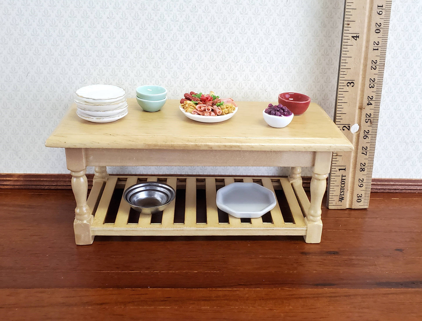 Dollhouse Miniature Large Kitchen Prep Table 1:12 Scale Light Oak Furniture