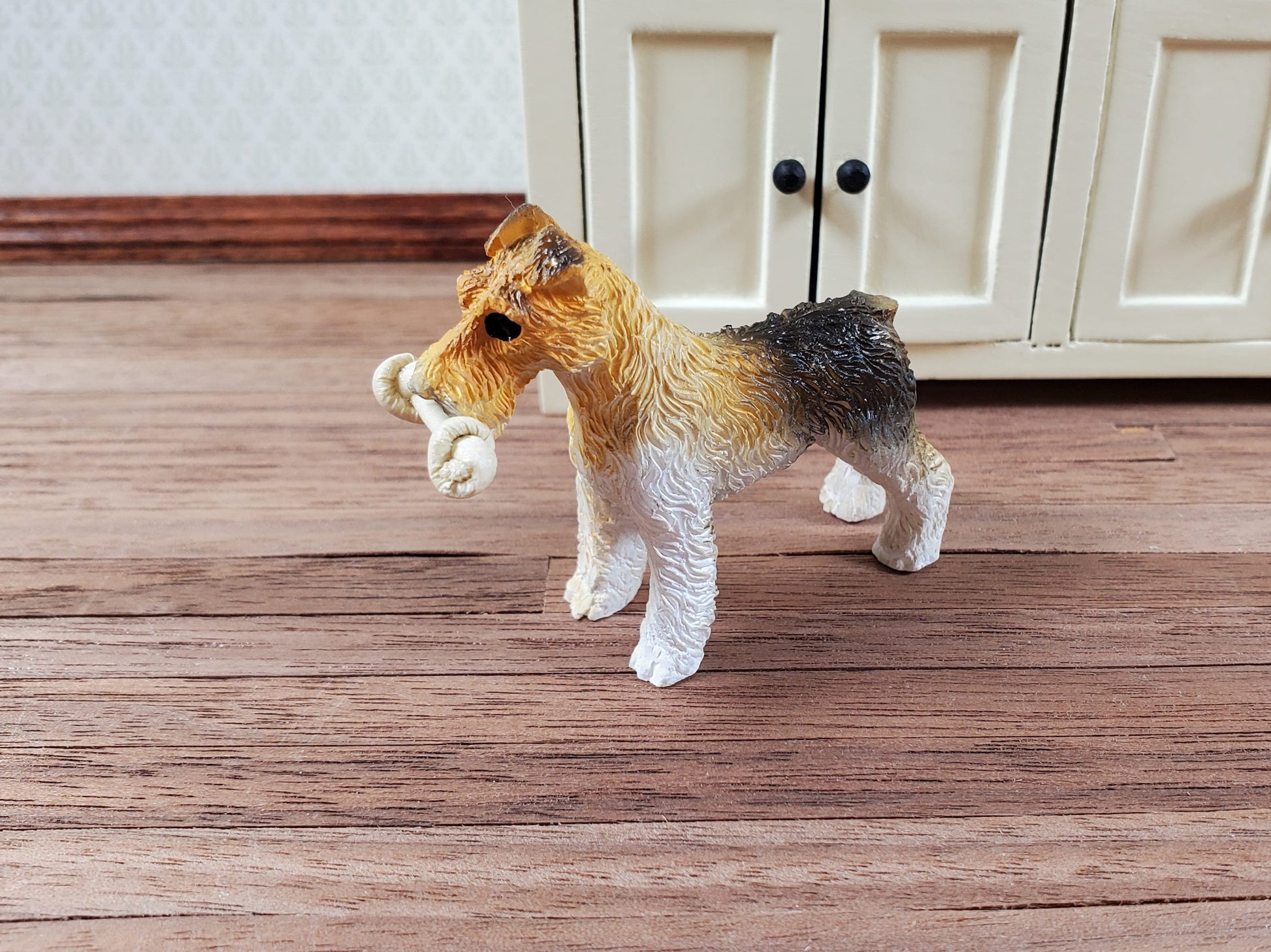 Dollhouse Rawhide Dog Bone 1:12 Scale Miniature Pet Deco Accessory Handmade
