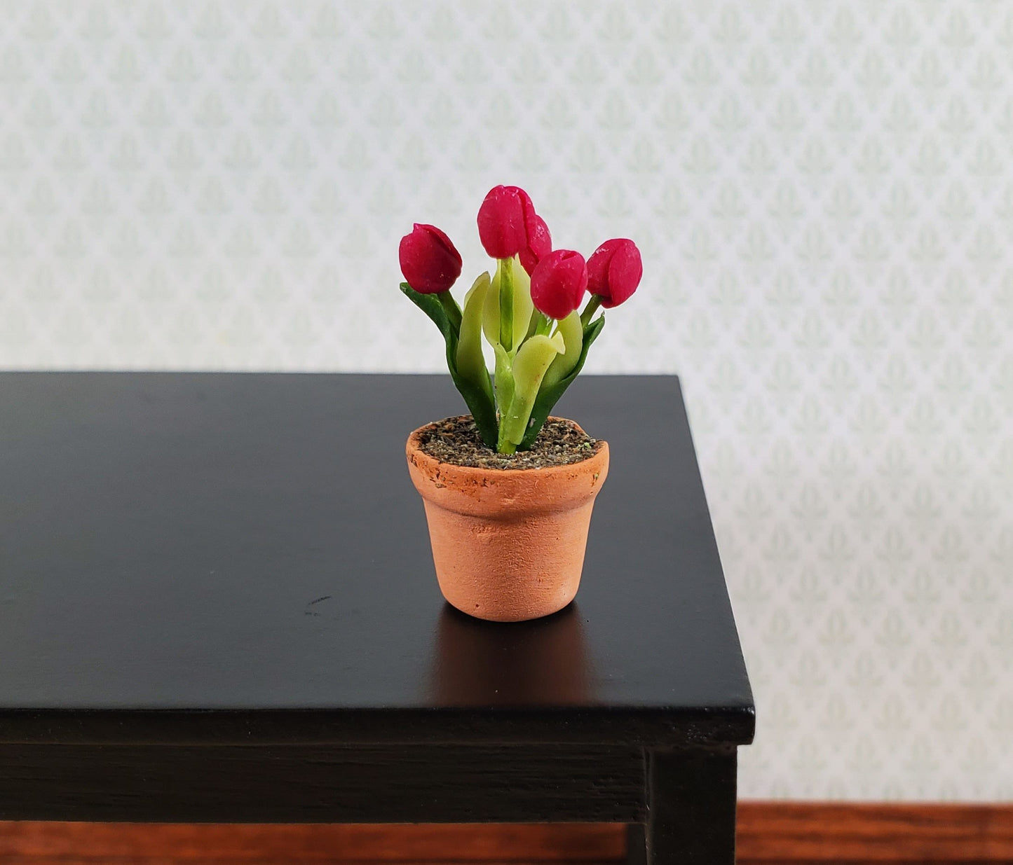 Dollhouse Red Tulips in Terra Cotta Planter 1:12 Scale Miniature Flowers