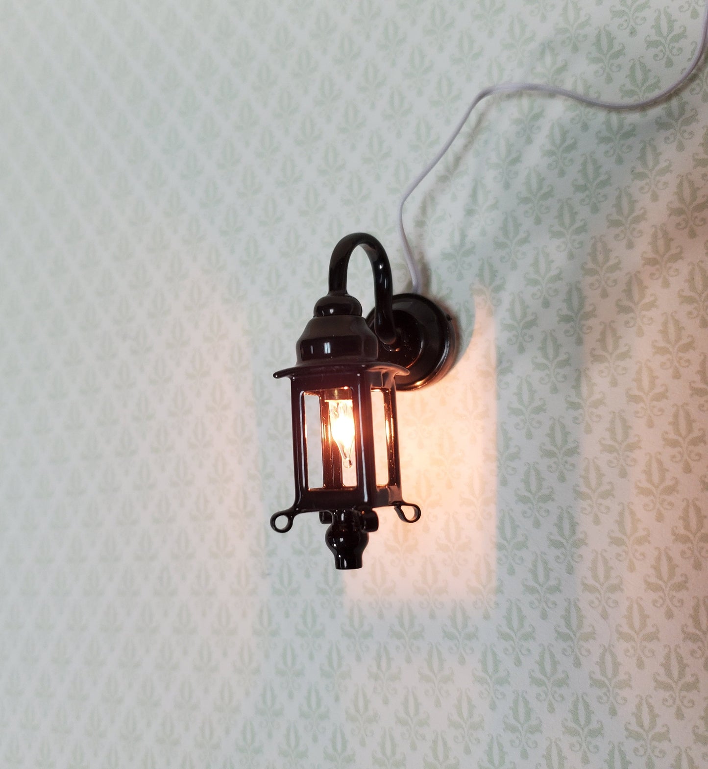 Dollhouse Miniature Black Coach Lamp Sconce 1:12 Scale 12 Volt Electric with Plug Porch Light