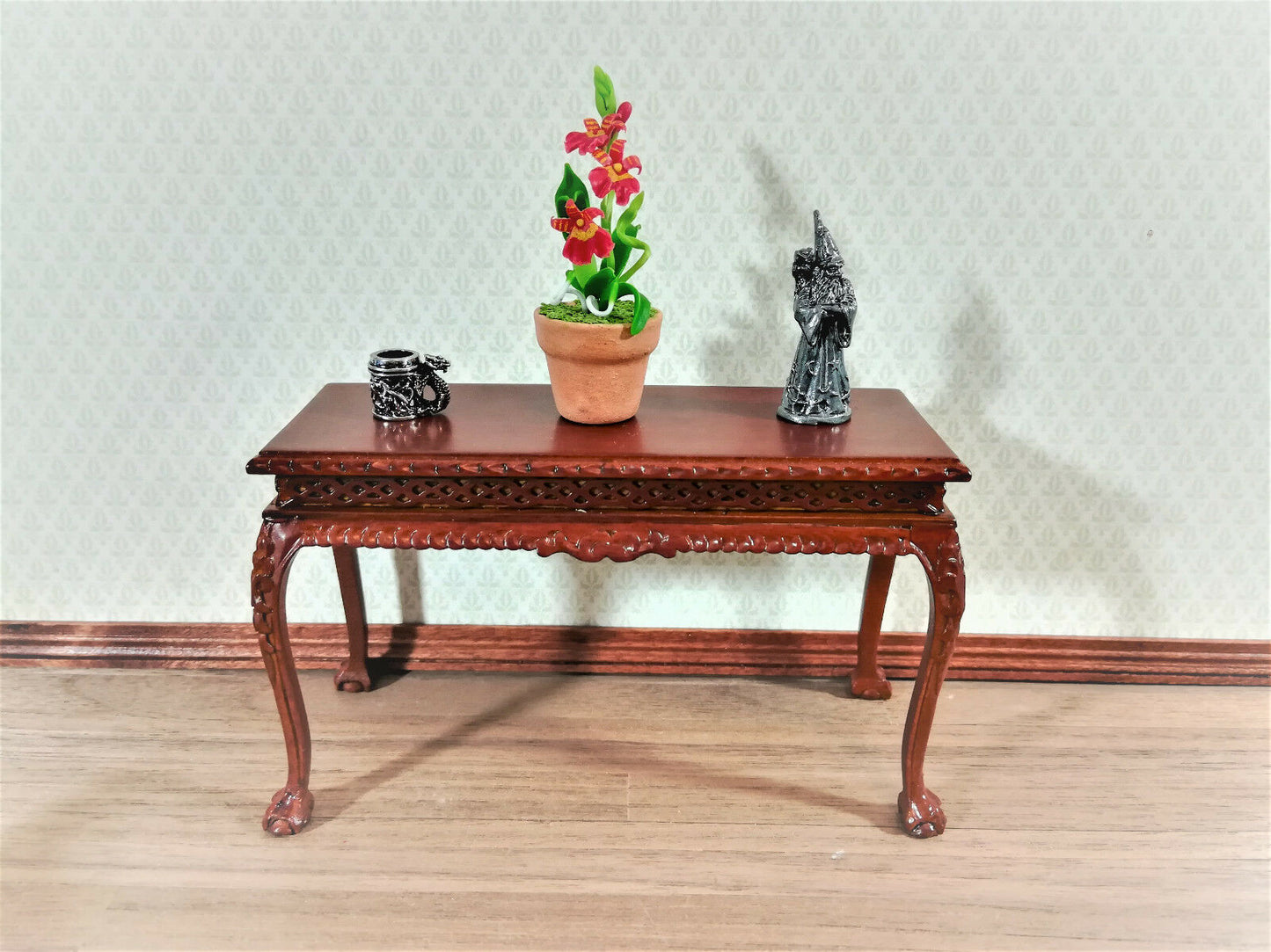 Dollhouse Miniature Wizard with Owl Statue Robed Bearded 1:12 Scale 1 1/4" Tall