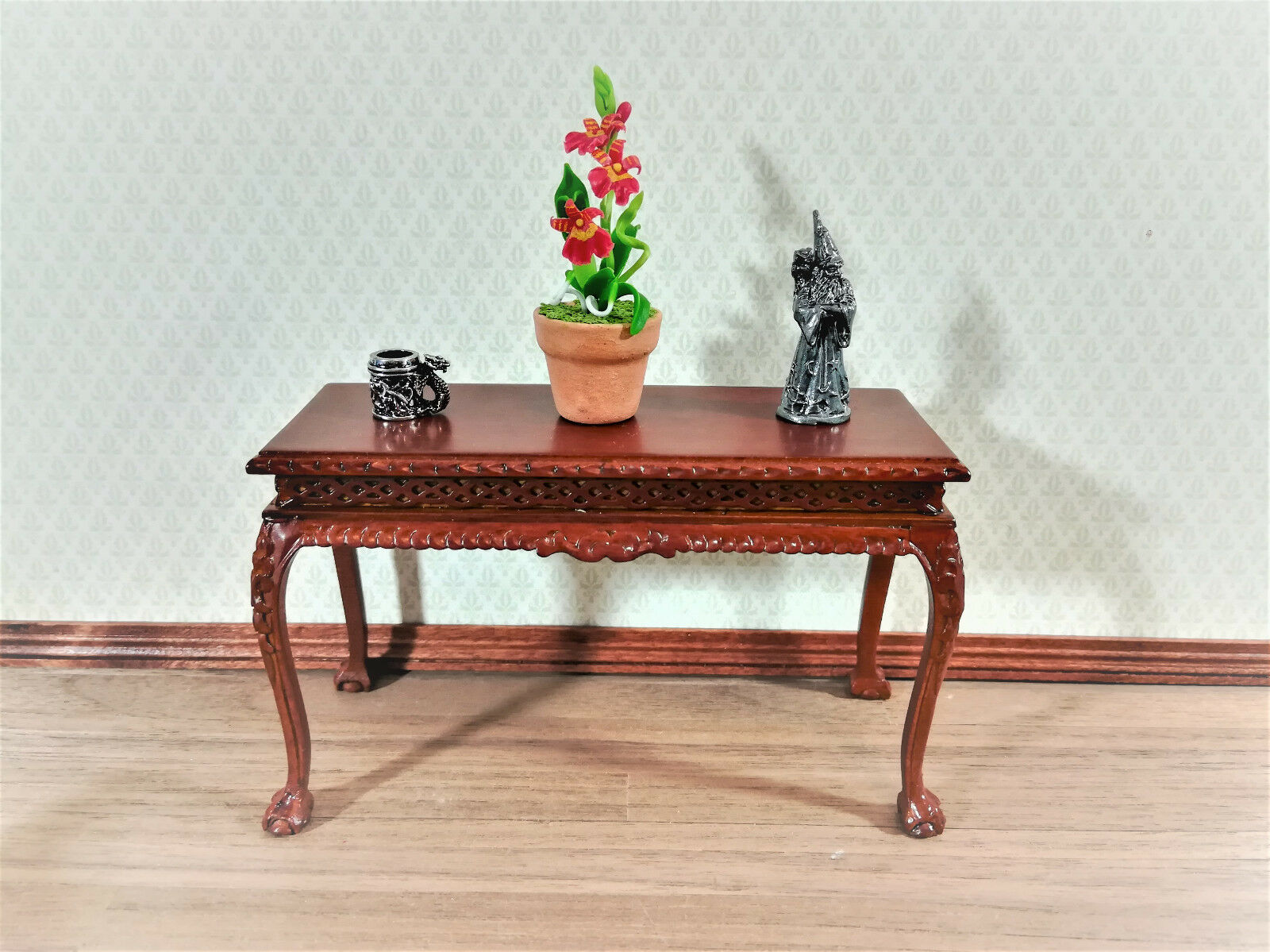 Dollhouse Miniature Wizard with Owl Statue Robed Bearded 1:12 Scale 1 1/4" Tall