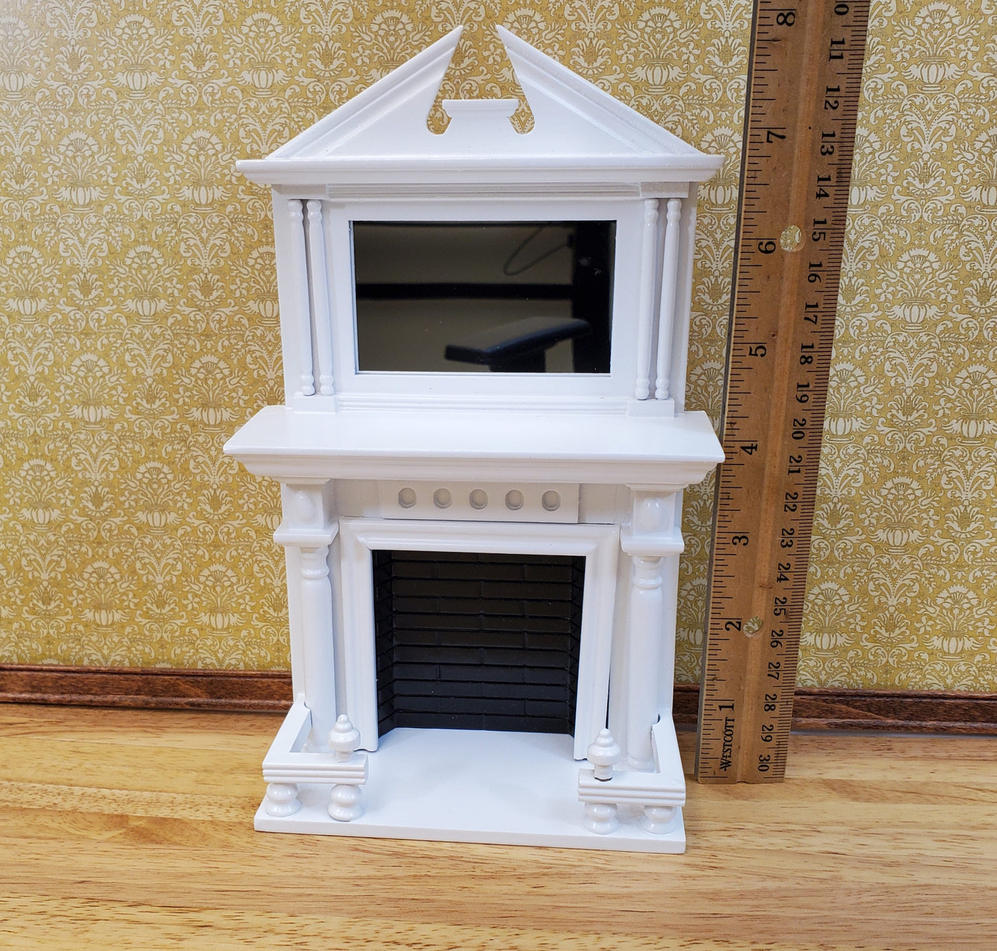 Dollhouse Fireplace Large with Mirror White Finish 1:12 Scale Miniature Furniture