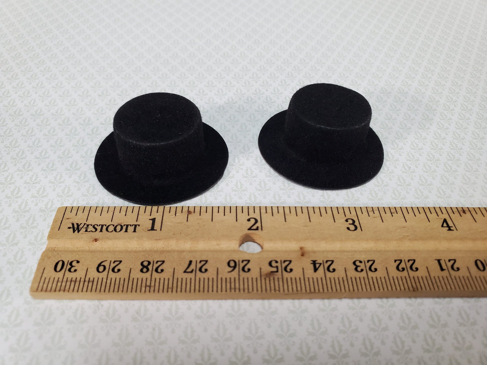 Dollhouse Top Hats Set of 2 Black Wearable Flocked 1:12 Scale Miniature Steampunk