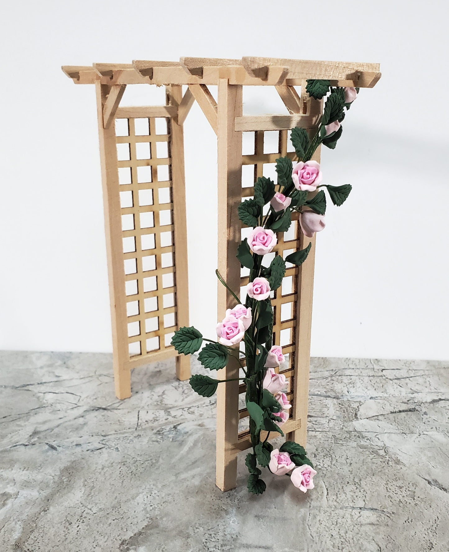 Dollhouse Climbing Roses Pink Bendable 7" Clay Miniature Flowers Garden