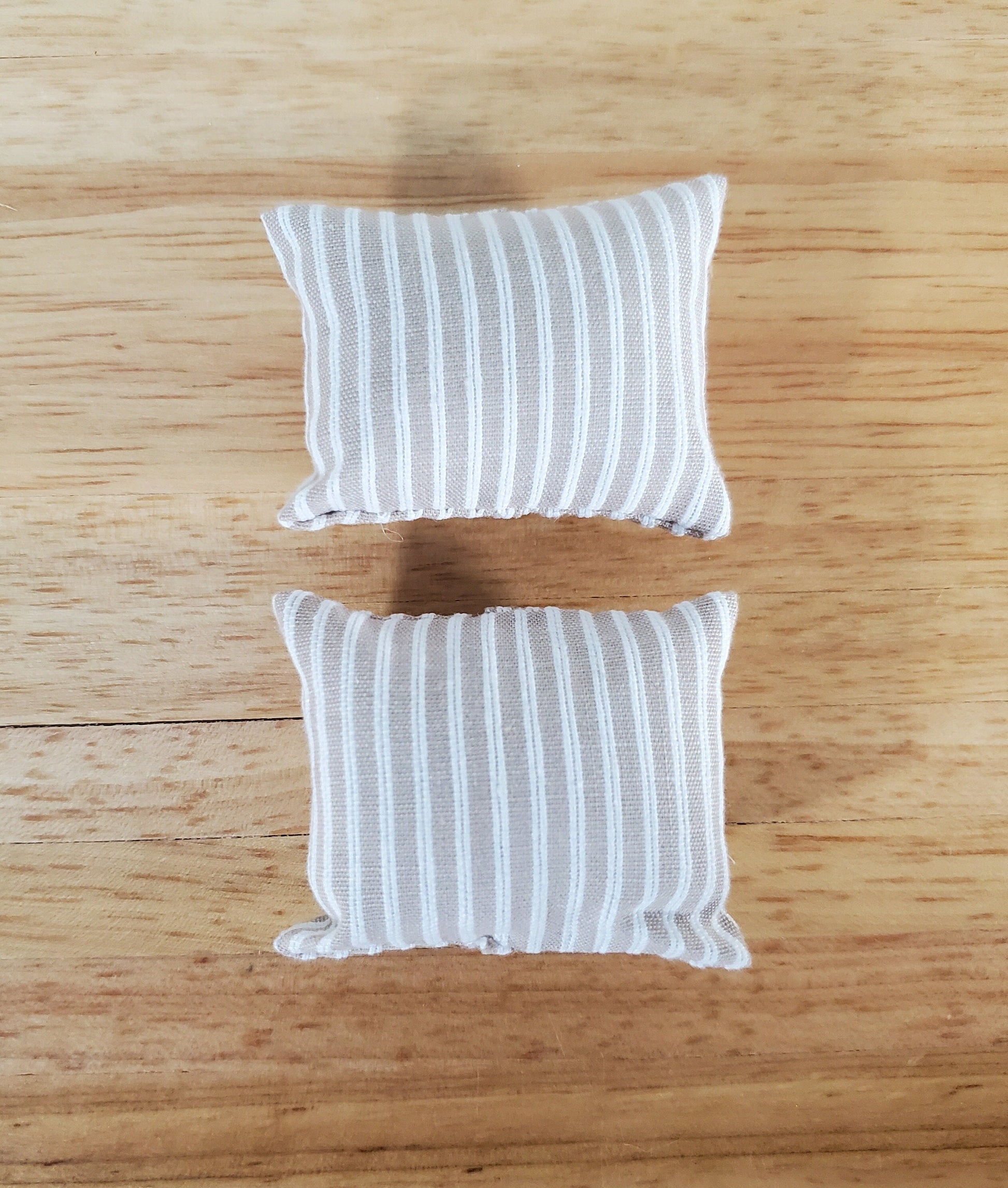 Dollhouse Pillows Beige & White Striped Set of 2 1:12 Scale Miniature