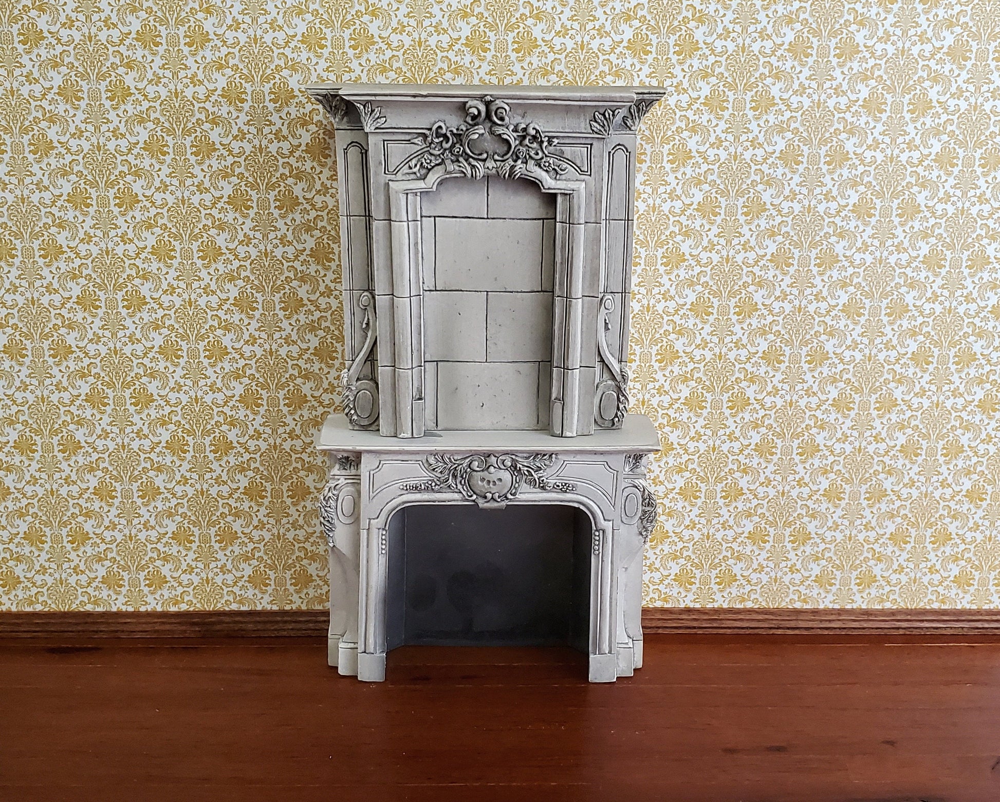Dollhouse Miniature Large Victorian Style Fireplace Aged Gray 1:12 Scale Resin