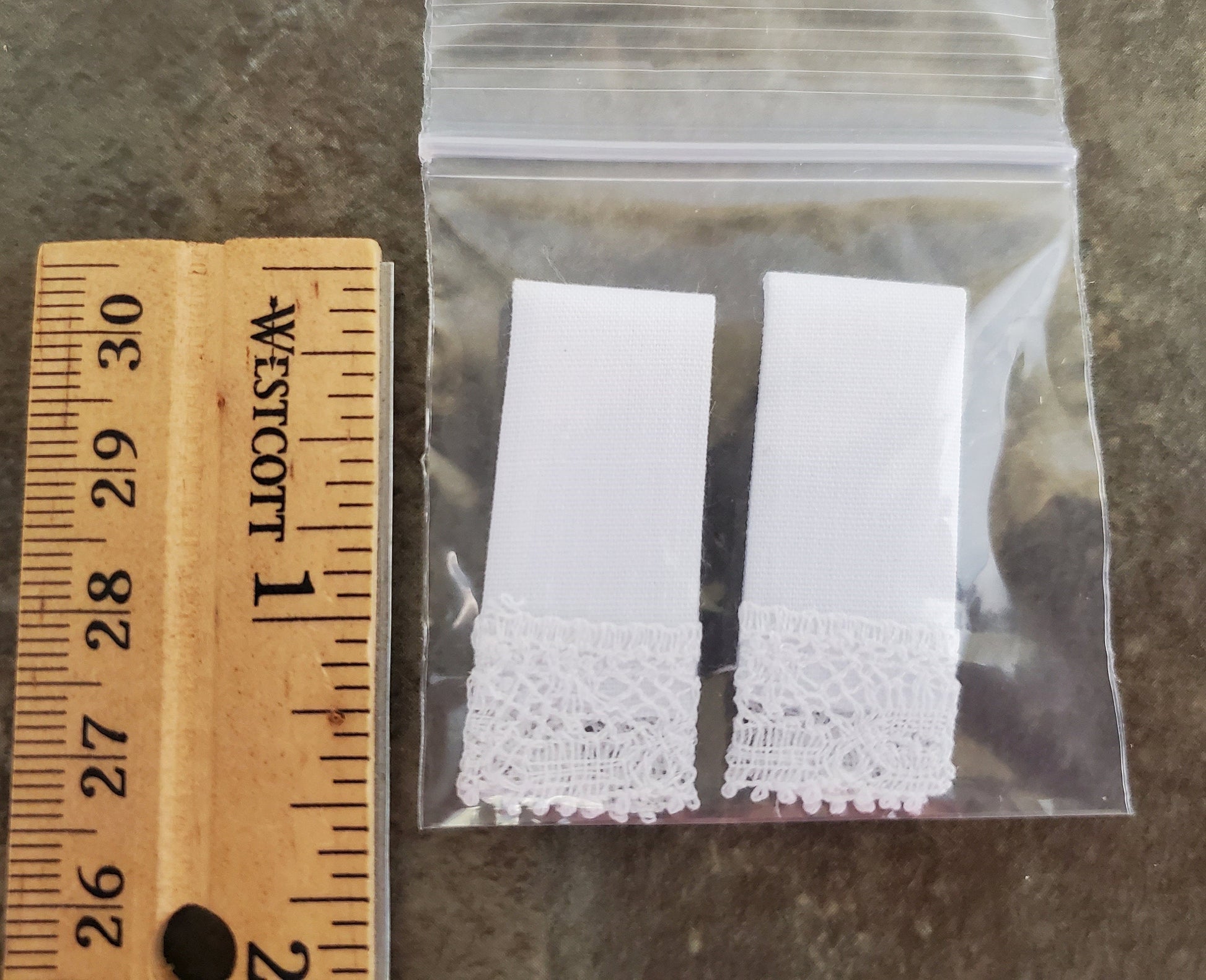 Dollhouse White Towel with Lace Handmade 1:12 Scale Miniature for Kitchen or Bathroom