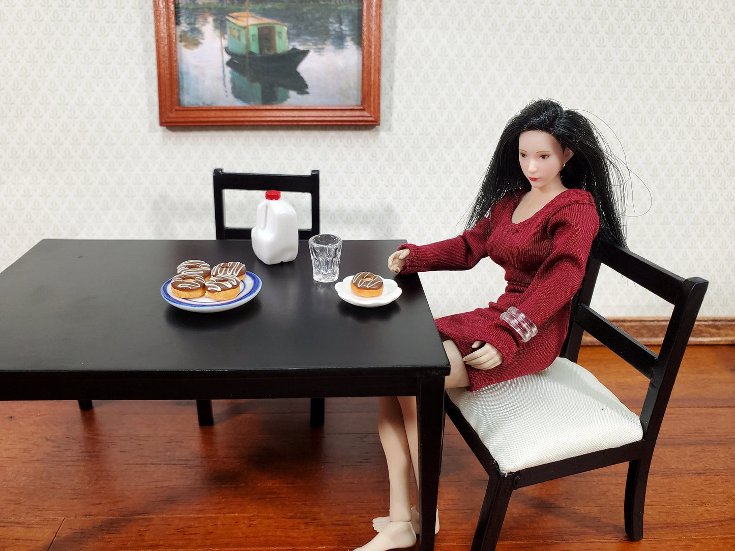 Dollhouse Donuts x5 Chocolate Frosted White Drizzle 1:12 Scale Miniature Food Dessert Bakery