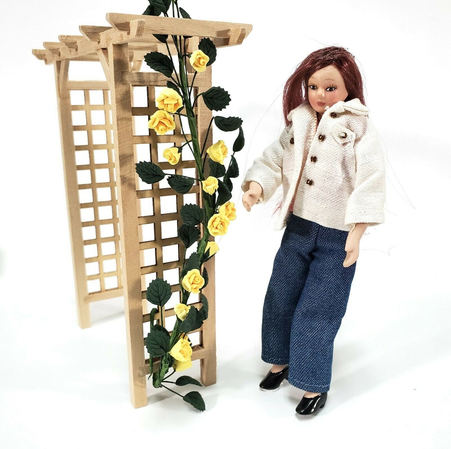 Dollhouse Climbing Yellow Roses Bendable 7" Clay Miniature Flowers Garden