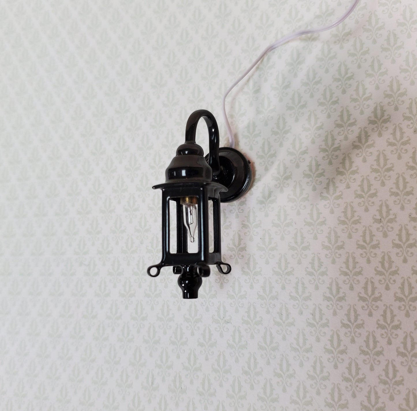 Dollhouse Miniature Black Coach Lamp Sconce 1:12 Scale 12 Volt Electric with Plug Porch Light