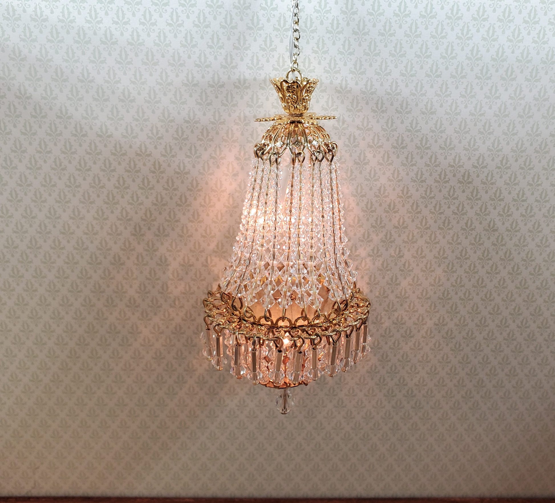 Dollhouse Crystal Chandelier "Chloe Deluxe II" Real Glass 12 Volt 1:12 Scale