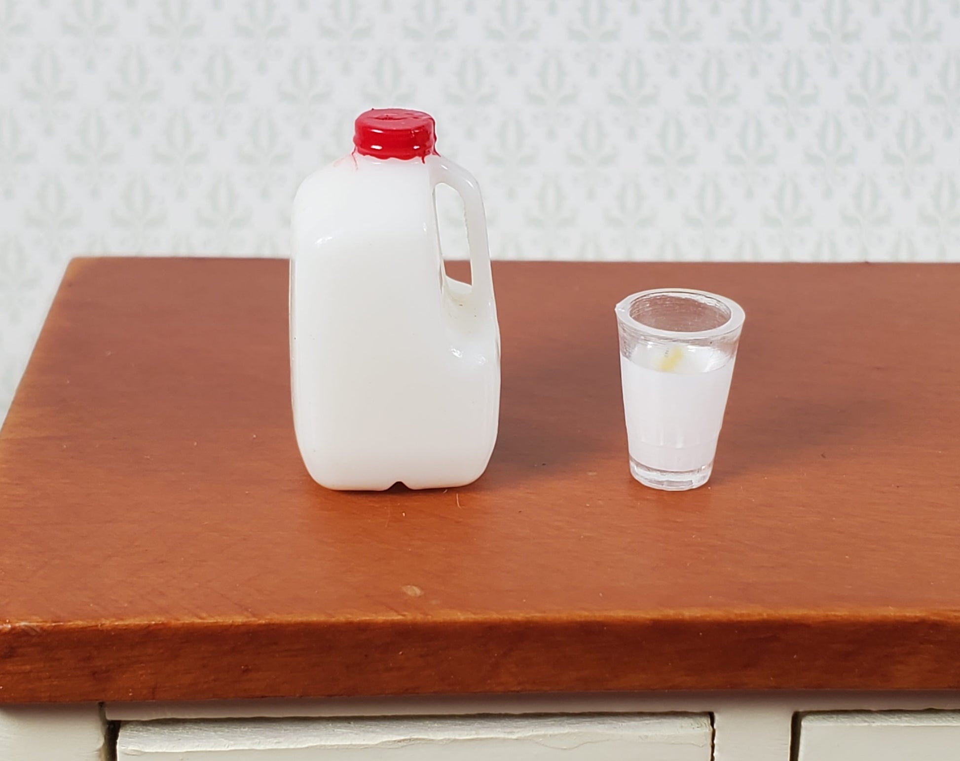 Dollhouse Gallon of White Milk with Filled Cup 1:12 Scale Miniature Food