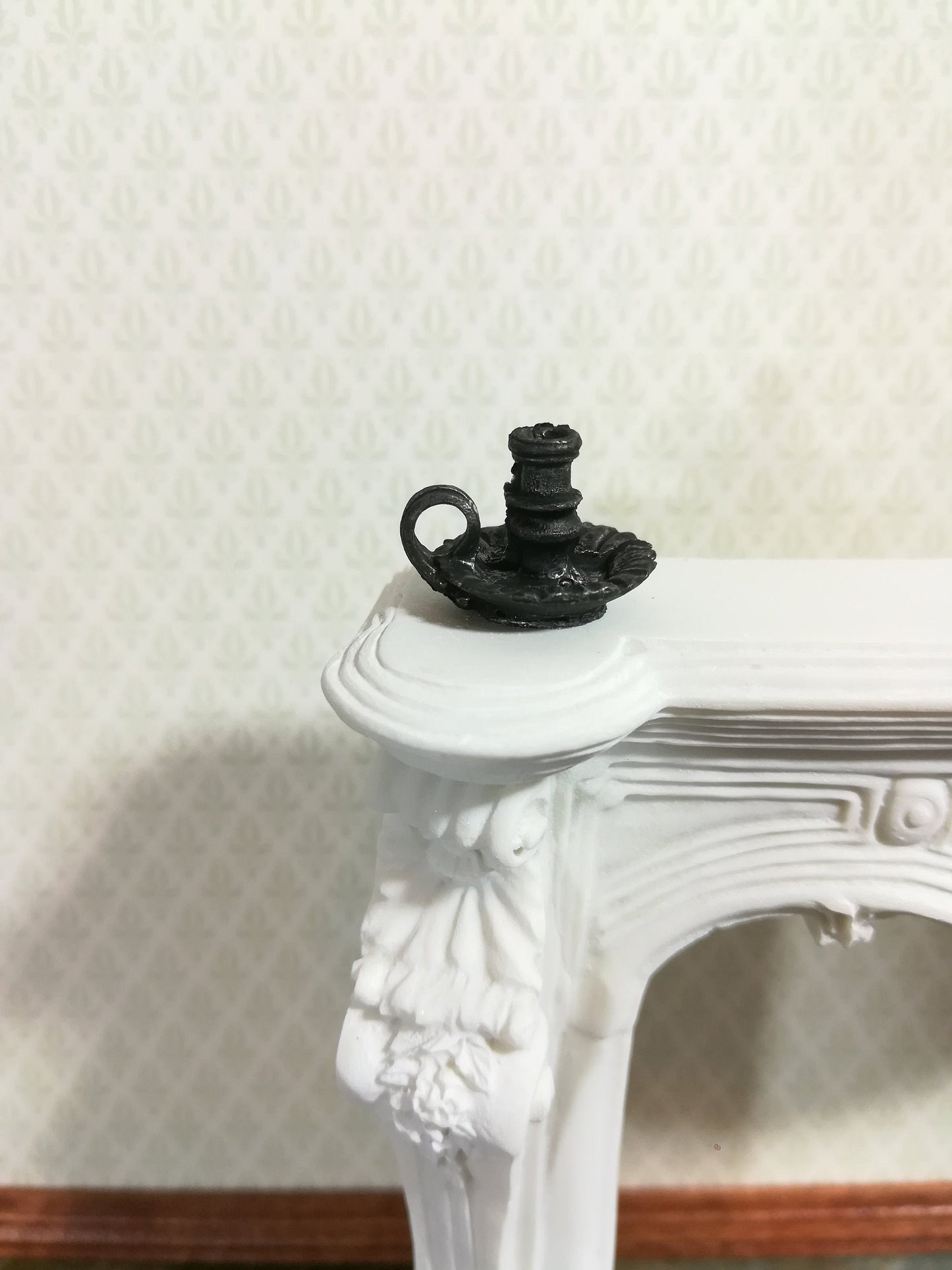 Dollhouse Miniature Chamber Candle Holder 1:12 Scale Black Metal