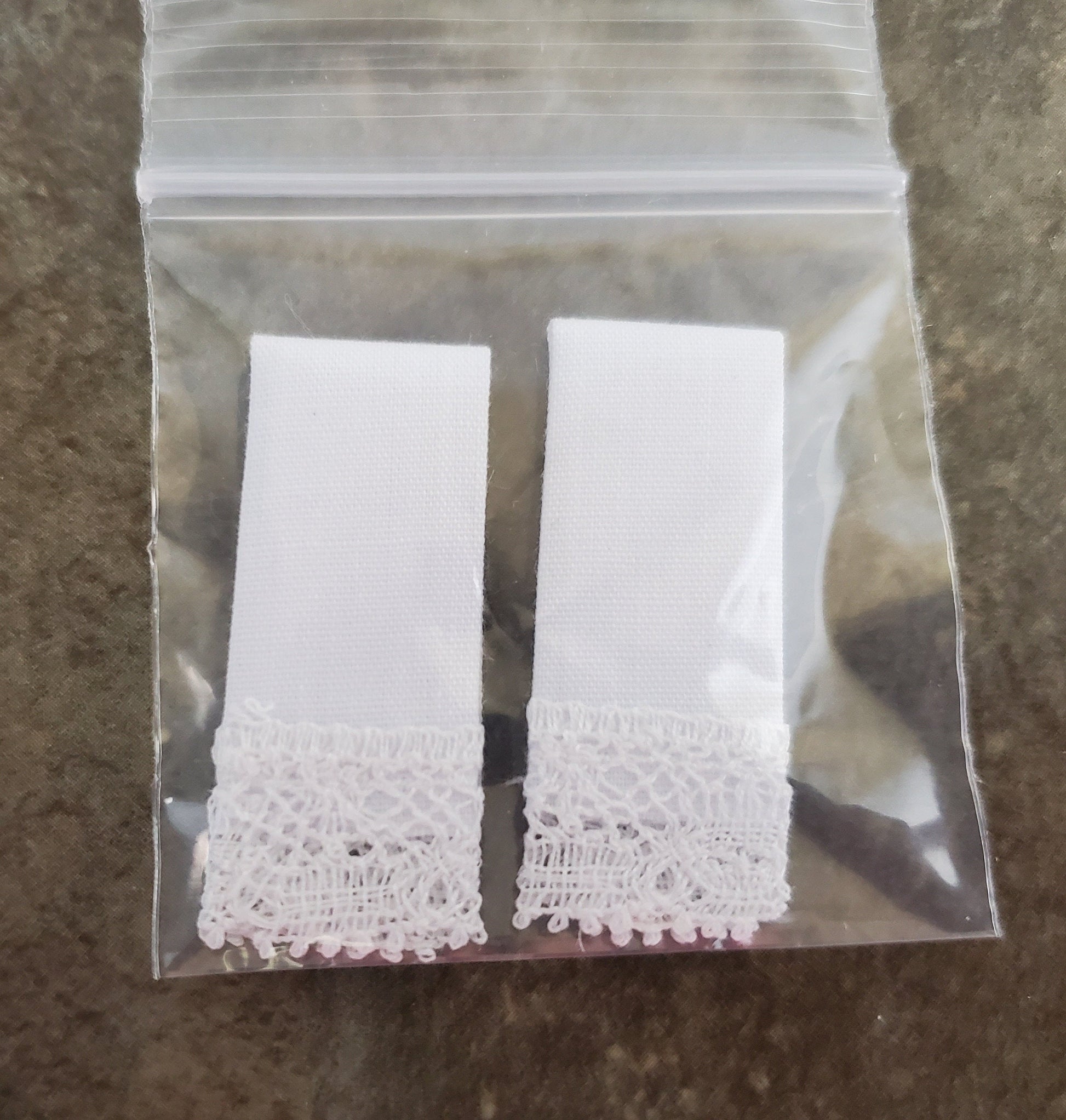 Dollhouse White Towel with Lace Handmade 1:12 Scale Miniature for Kitchen or Bathroom