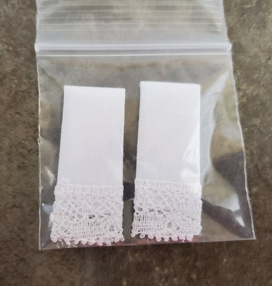 Dollhouse White Towel with Lace Handmade 1:12 Scale Miniature for Kitchen or Bathroom